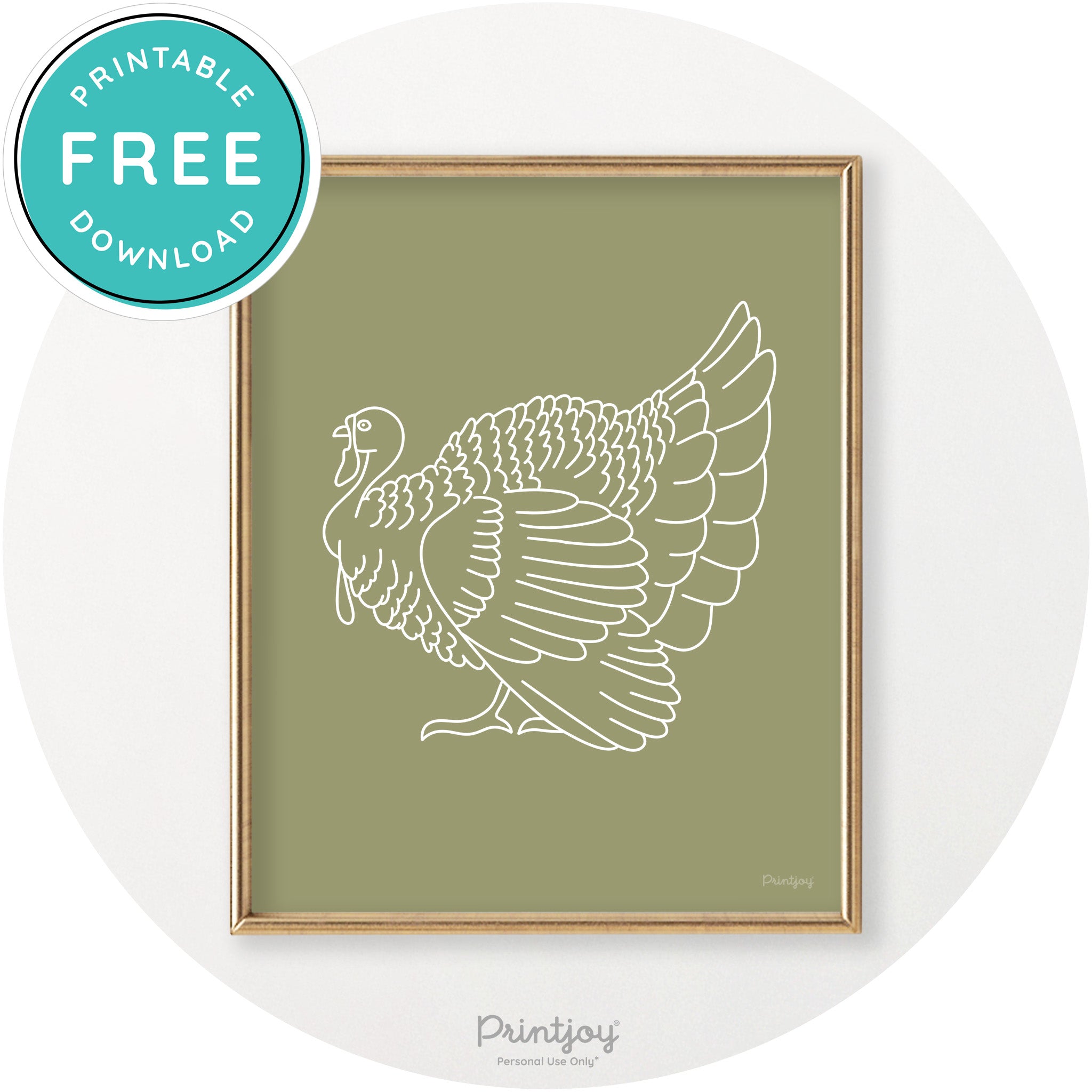 Turkey Line Art Thanksgiving Cute Modern Chic Wall Art Printable - Printjoy