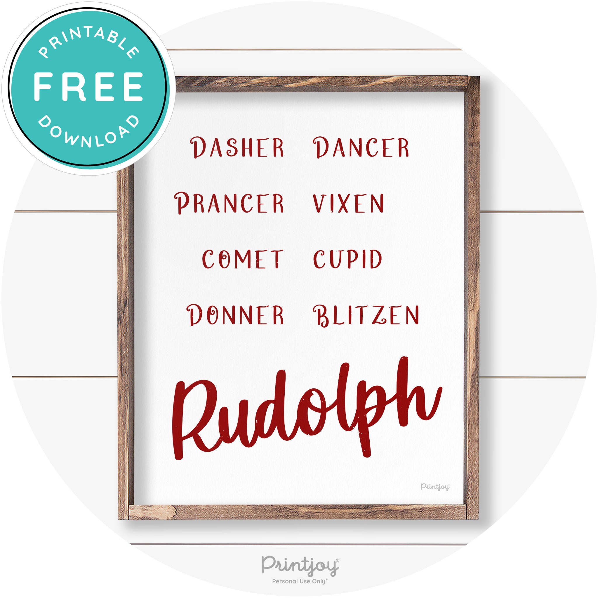 Rudolph Reindeer Christmas Farmhouse Wall Art Decor Free Printable - Printjoy