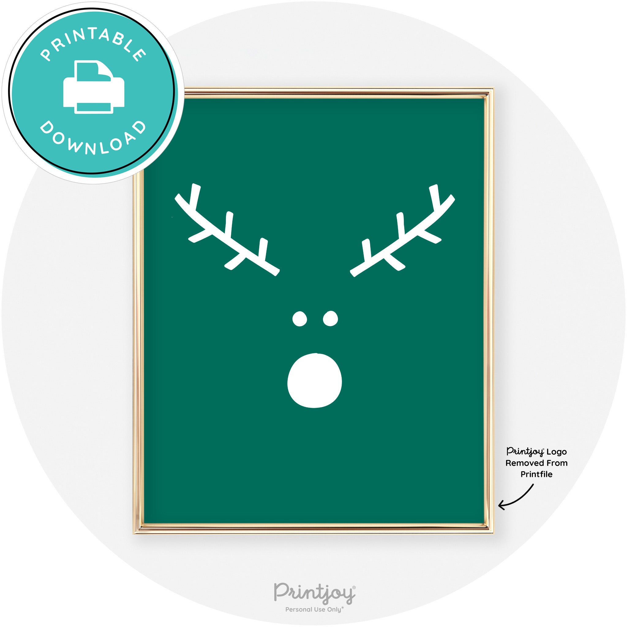 Simple Rudolph Reindeer Face Cute Chic Wall Art Free Printable - Printjoy
