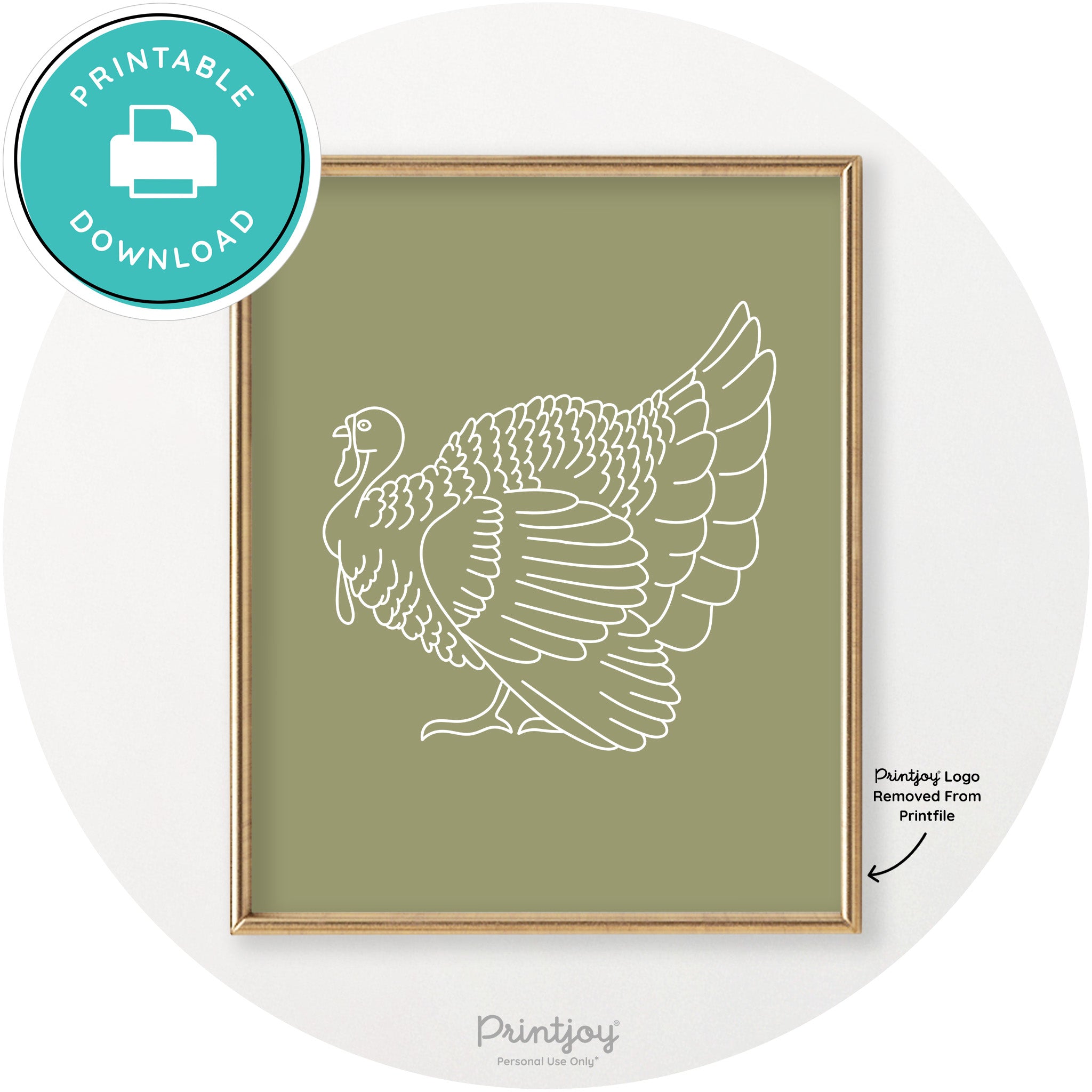 Turkey Line Art Thanksgiving Cute Modern Chic Wall Art Printable - Printjoy