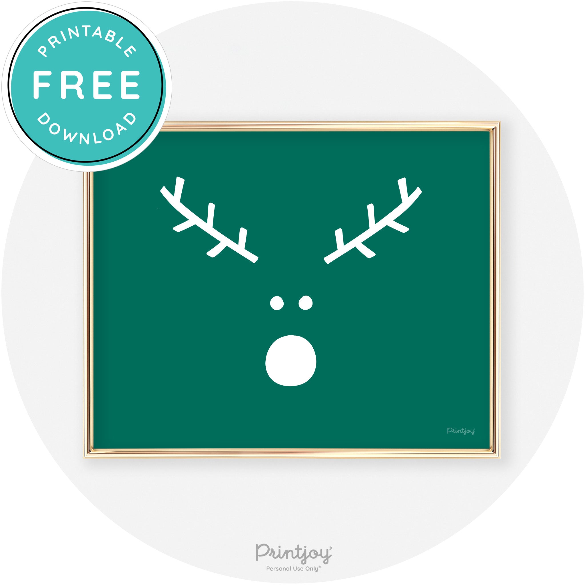 Simple Rudolph Reindeer Face Cute Chic Wall Art Free Printable - Printjoy
