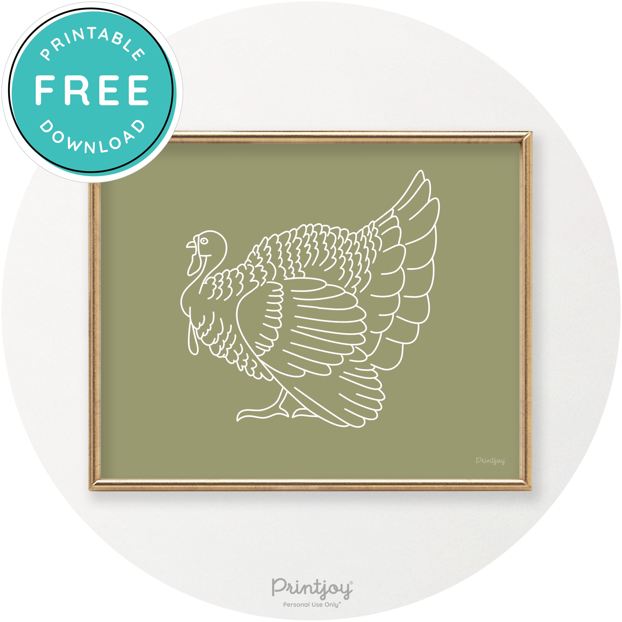 Turkey Line Art Thanksgiving Cute Modern Chic Wall Art Printable - Printjoy