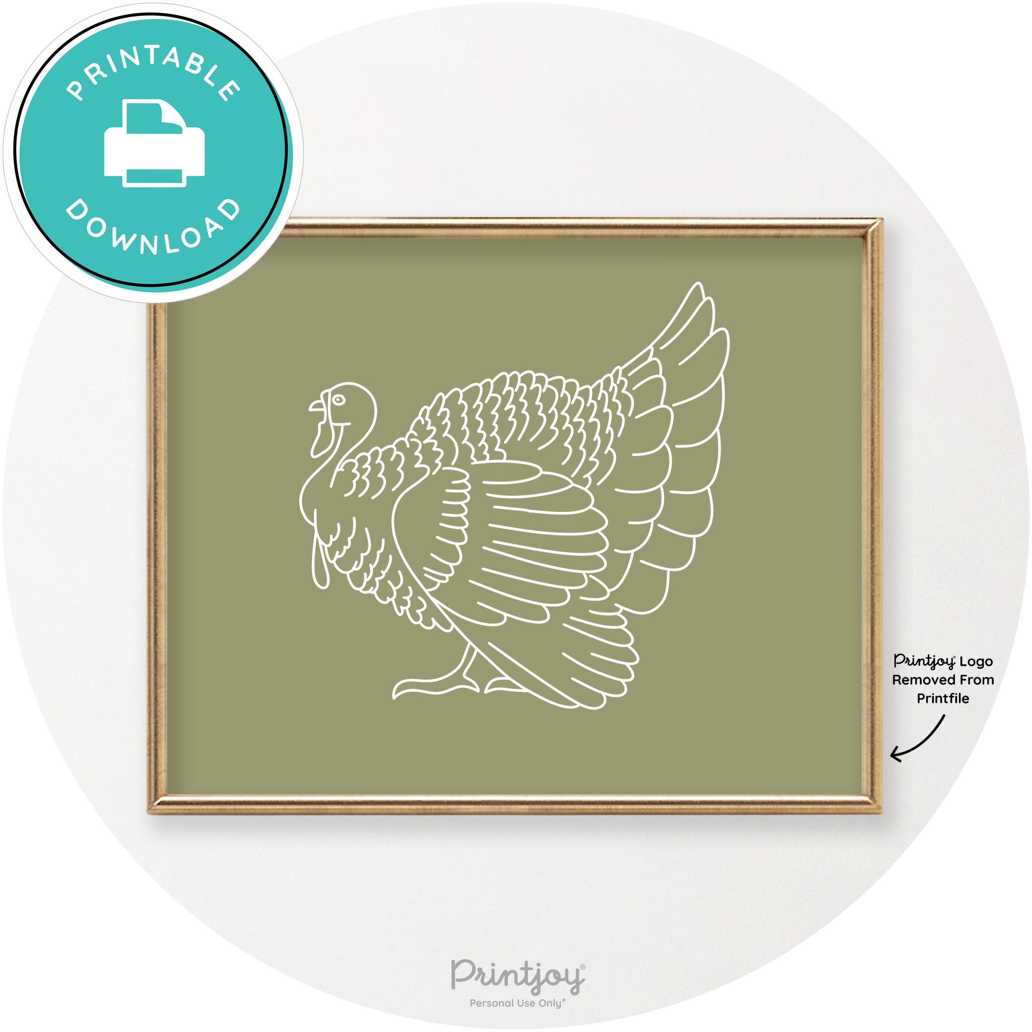 Turkey Line Art Thanksgiving Cute Modern Chic Wall Art Printable - Printjoy