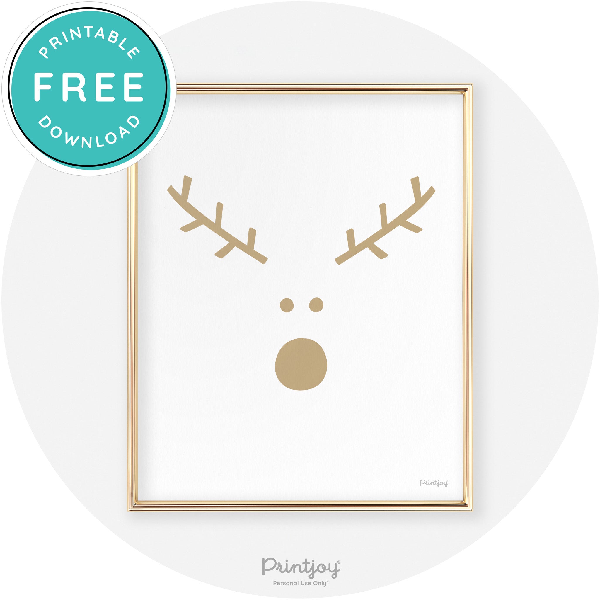 Simple Rudolph Reindeer Face Cute Chic Wall Art Free Printable - Printjoy