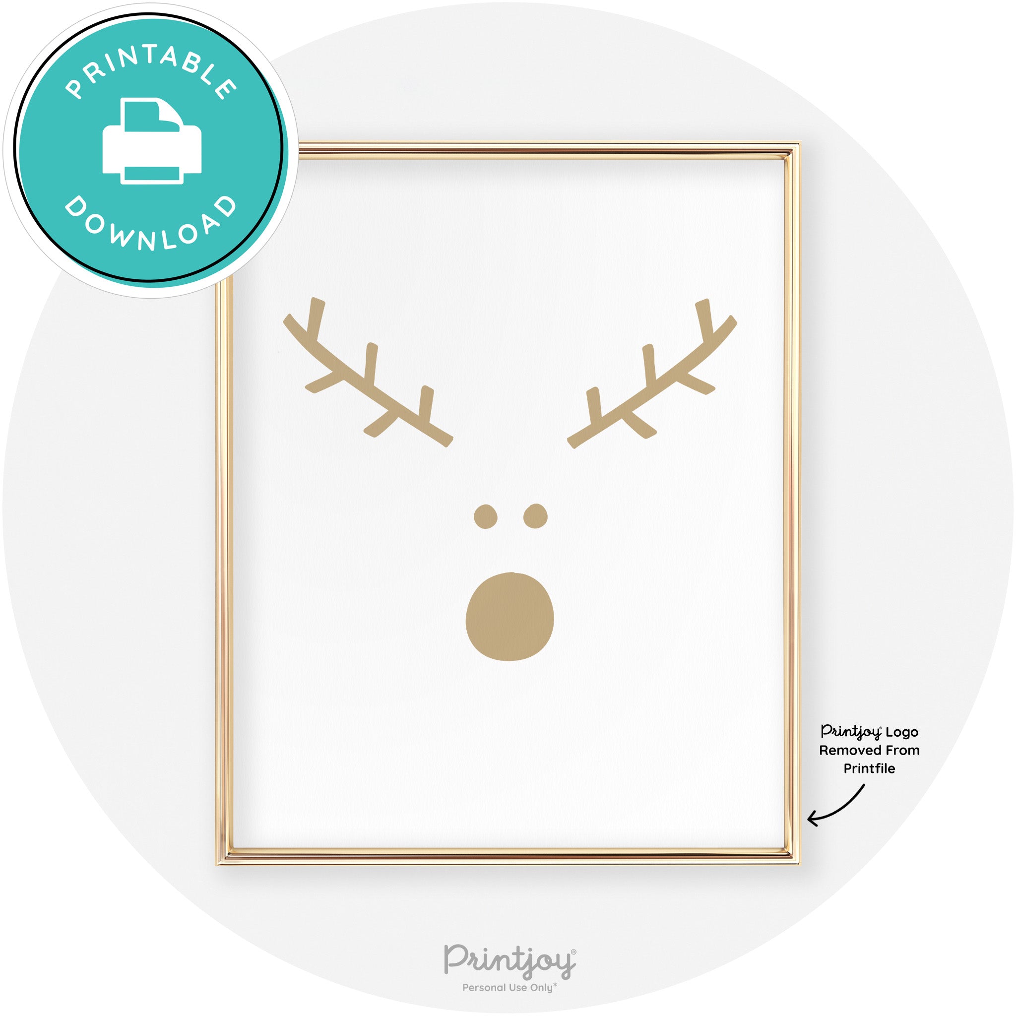 Simple Rudolph Reindeer Face Cute Chic Wall Art Free Printable - Printjoy