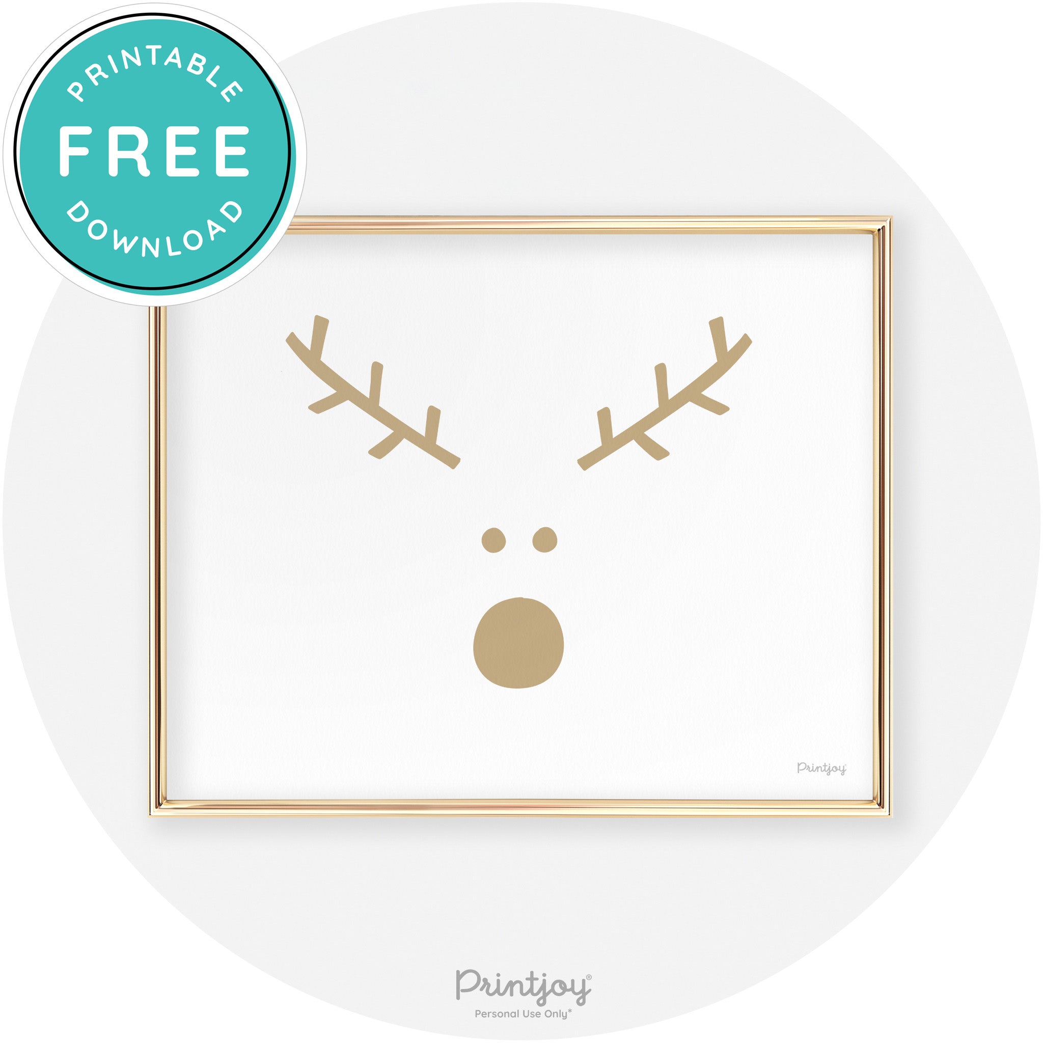Simple Rudolph Reindeer Face Cute Chic Wall Art Free Printable - Printjoy