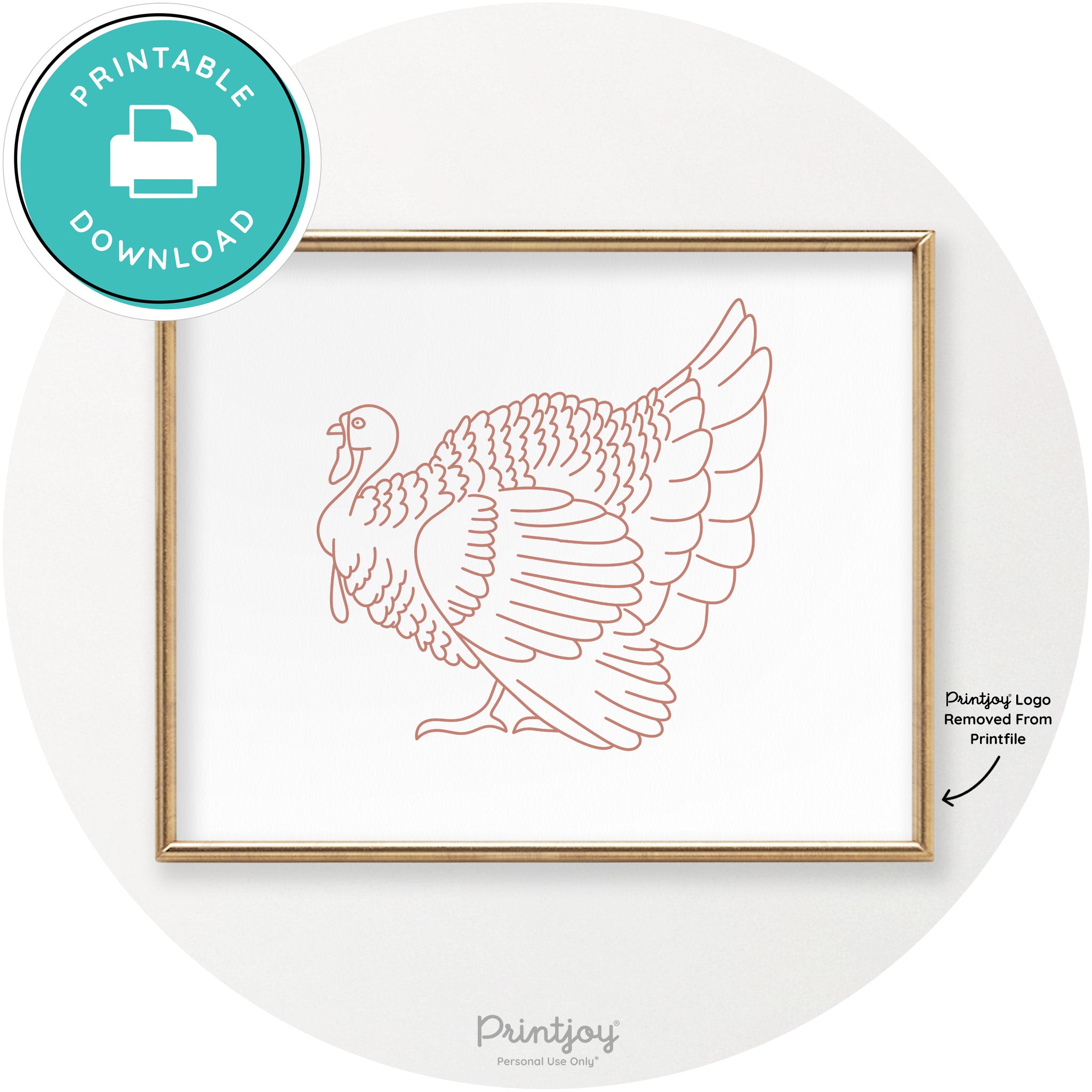 Turkey Line Art Thanksgiving Cute Modern Chic Wall Art Printable - Printjoy