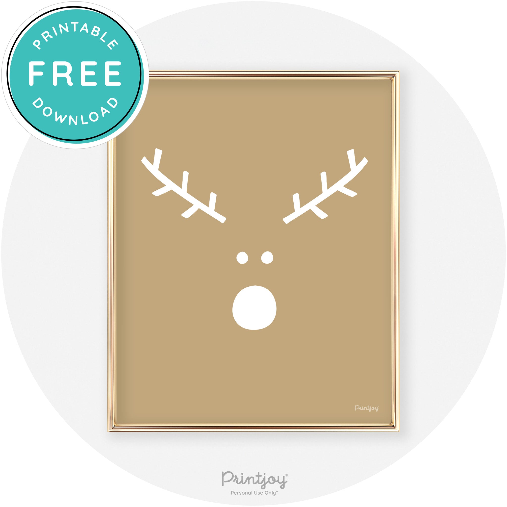 Simple Rudolph Reindeer Face Cute Chic Wall Art Free Printable - Printjoy