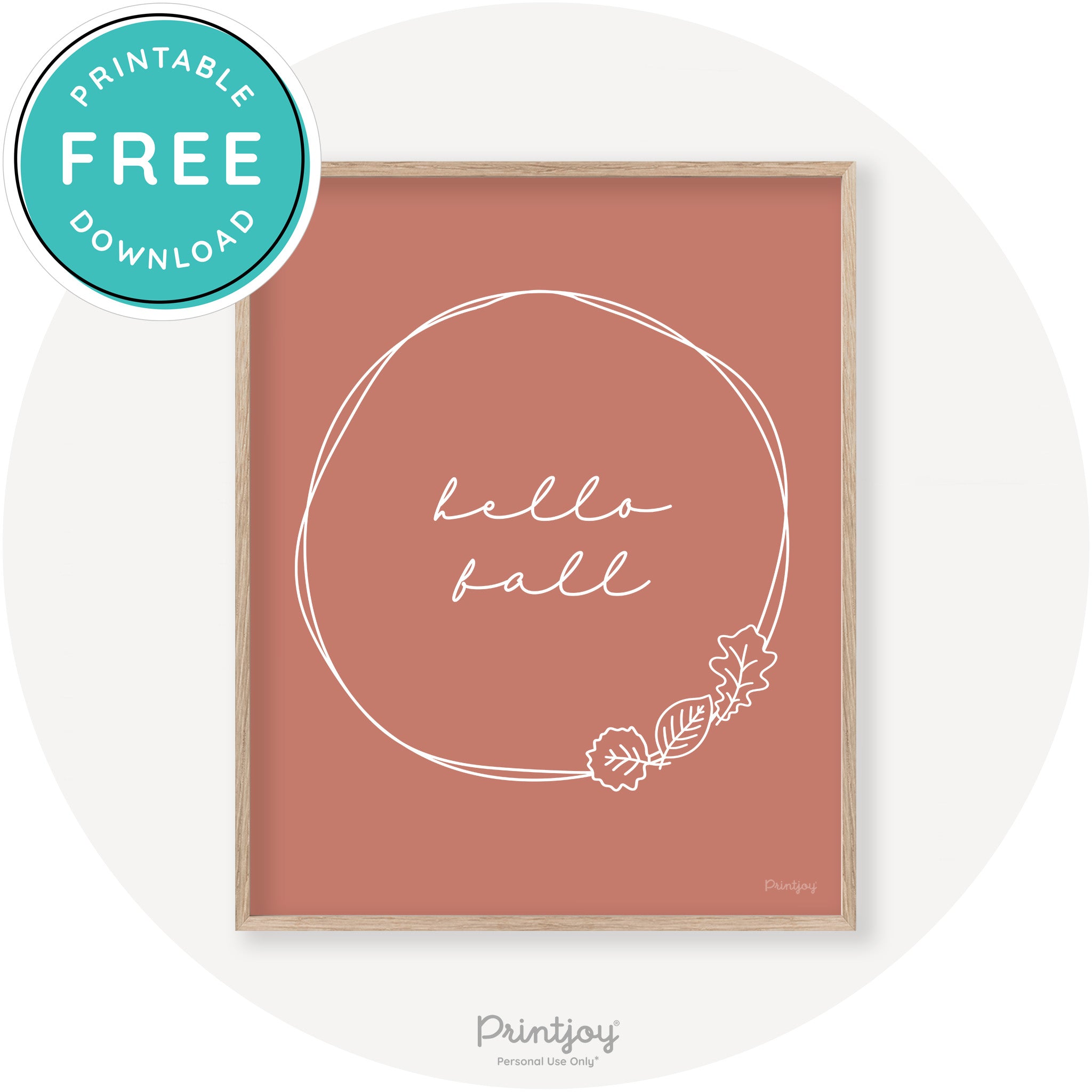 Hello Fall Wreath Cute Modern Chic Decor Wall Art Printable - Printjoy