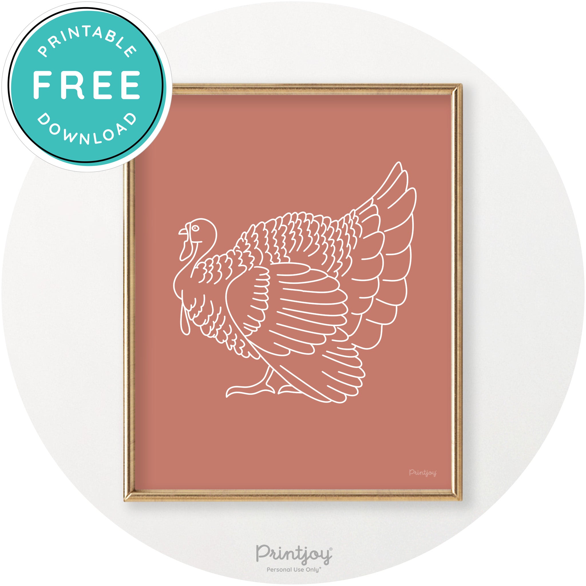 Turkey Line Art Thanksgiving Cute Modern Chic Wall Art Printable - Printjoy