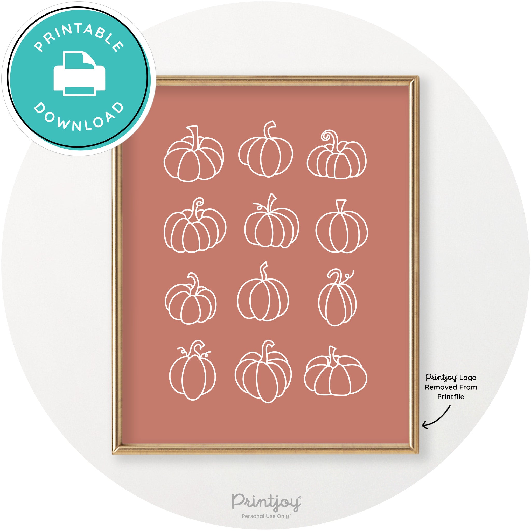 Pumpkins Line Art Cute Thanksgiving Chic Wall Art Printable - Printjoy