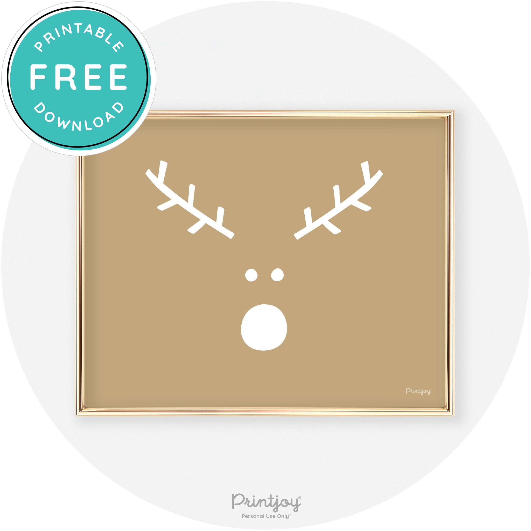 Simple Rudolph Reindeer Face Cute Chic Wall Art Free Printable - Printjoy