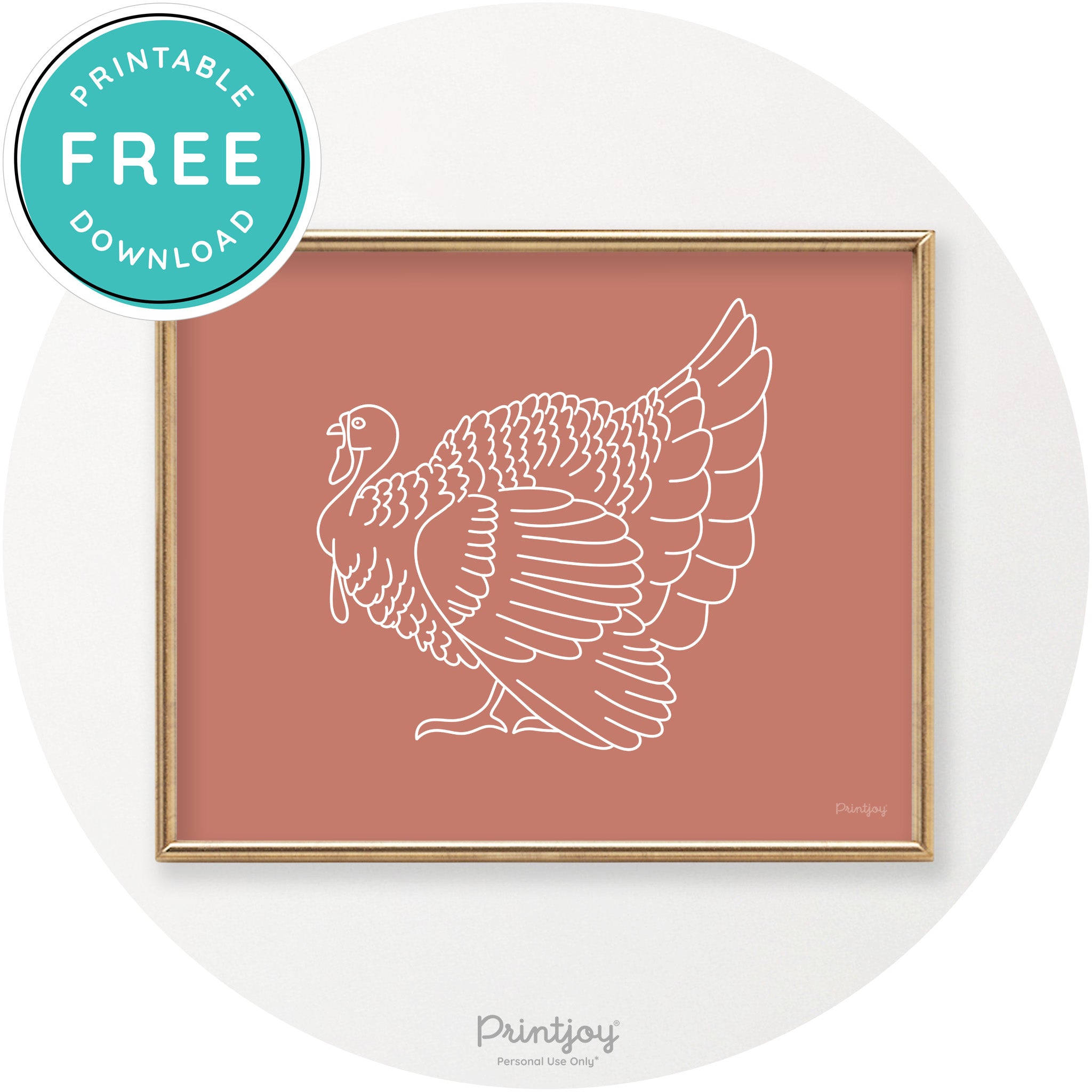 Turkey Line Art Thanksgiving Cute Modern Chic Wall Art Printable - Printjoy