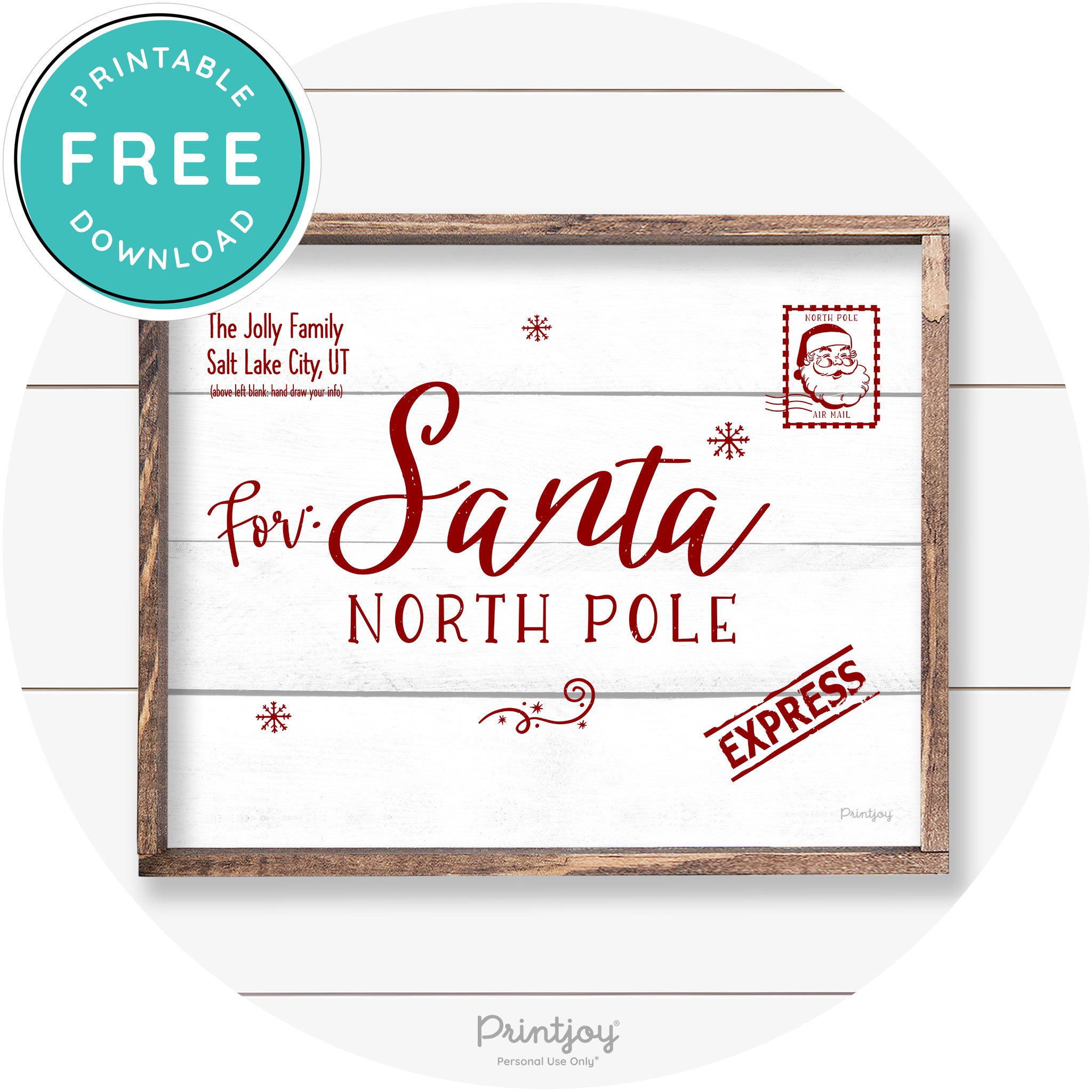 Letter For Santa North Pole Farmhouse Wall Art Decor Free Printable - Printjoy