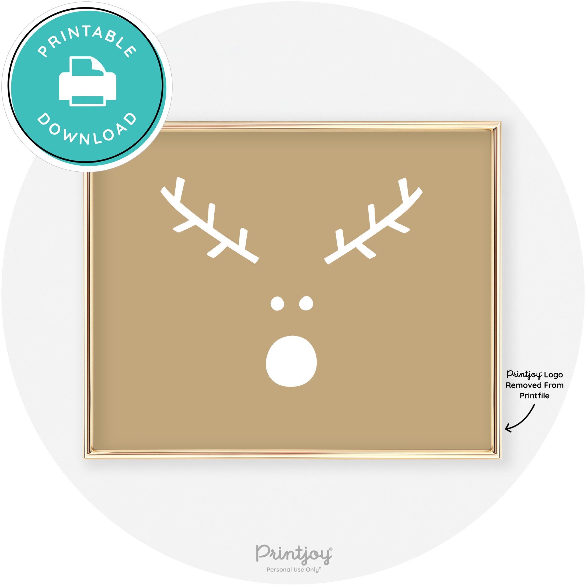 Simple Rudolph Reindeer Face Cute Chic Wall Art Free Printable - Printjoy