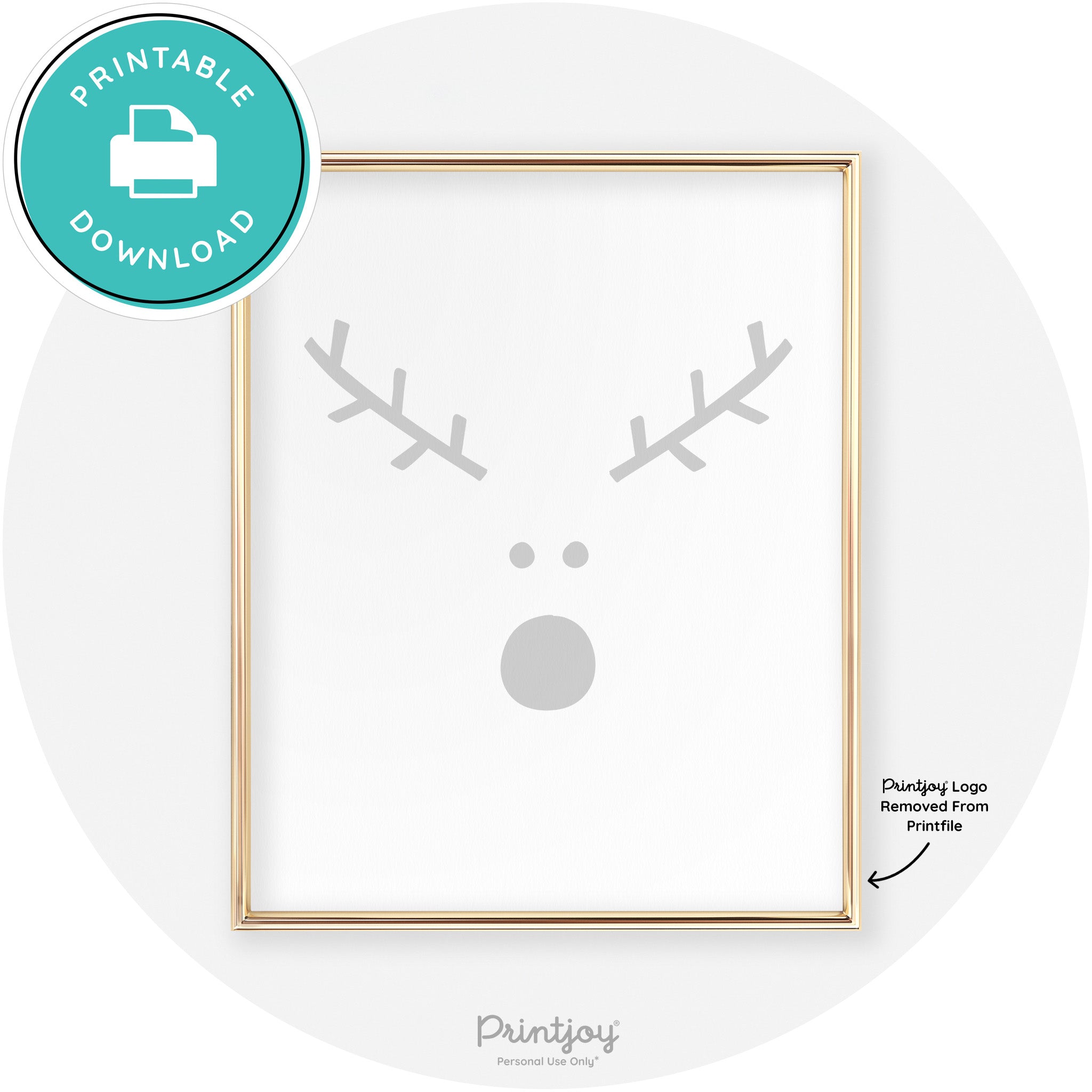 Simple Rudolph Reindeer Face Cute Chic Wall Art Free Printable - Printjoy