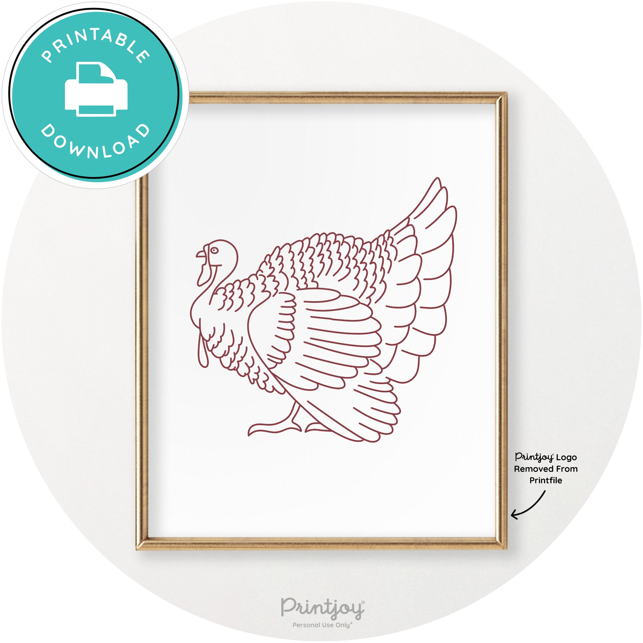 Turkey Line Art Thanksgiving Cute Modern Chic Wall Art Printable - Printjoy