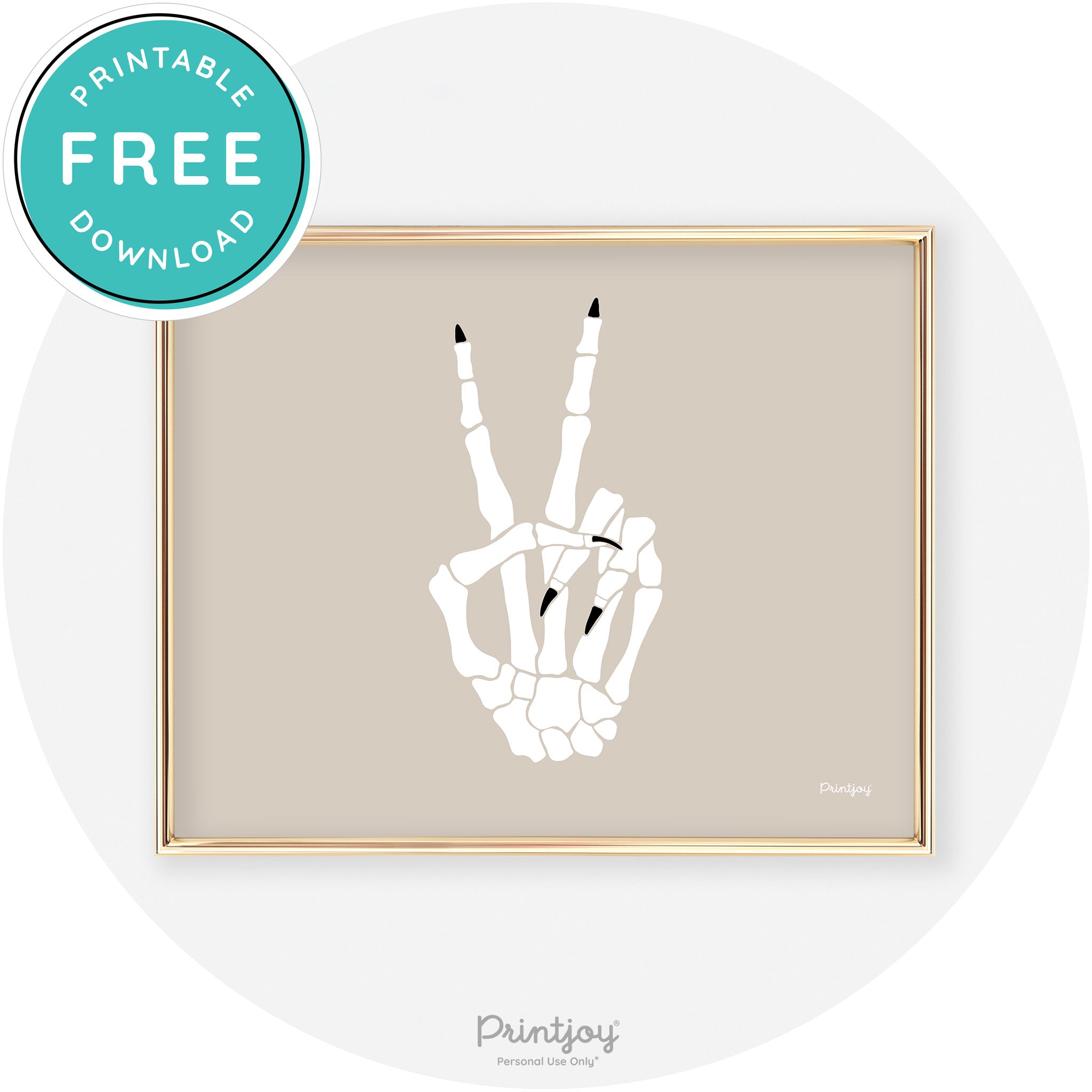 Skeleton Peace Hand Fun Cute Chic Halloween Wall Art Free Printable - Printjoy