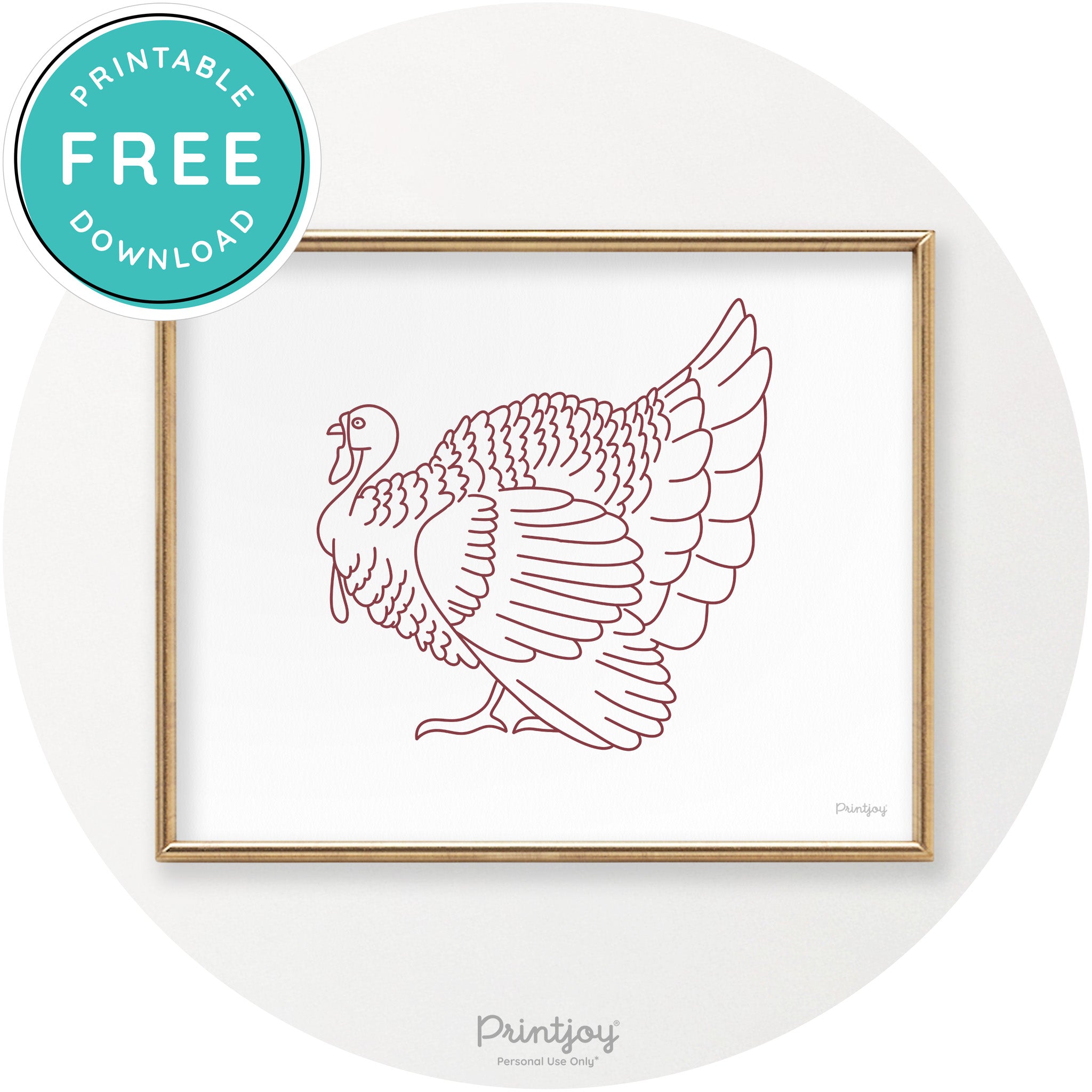 Turkey Line Art Thanksgiving Cute Modern Chic Wall Art Printable - Printjoy
