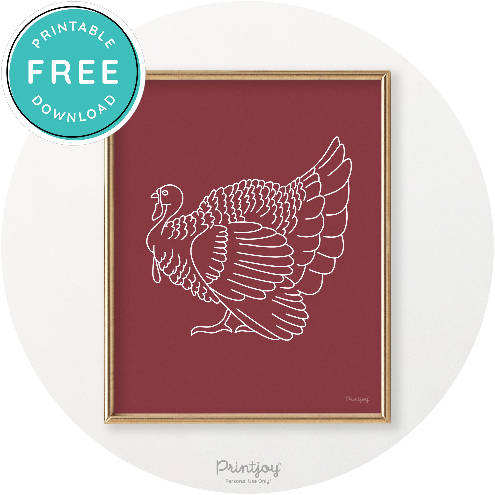 Turkey Line Art Thanksgiving Cute Modern Chic Wall Art Printable - Printjoy