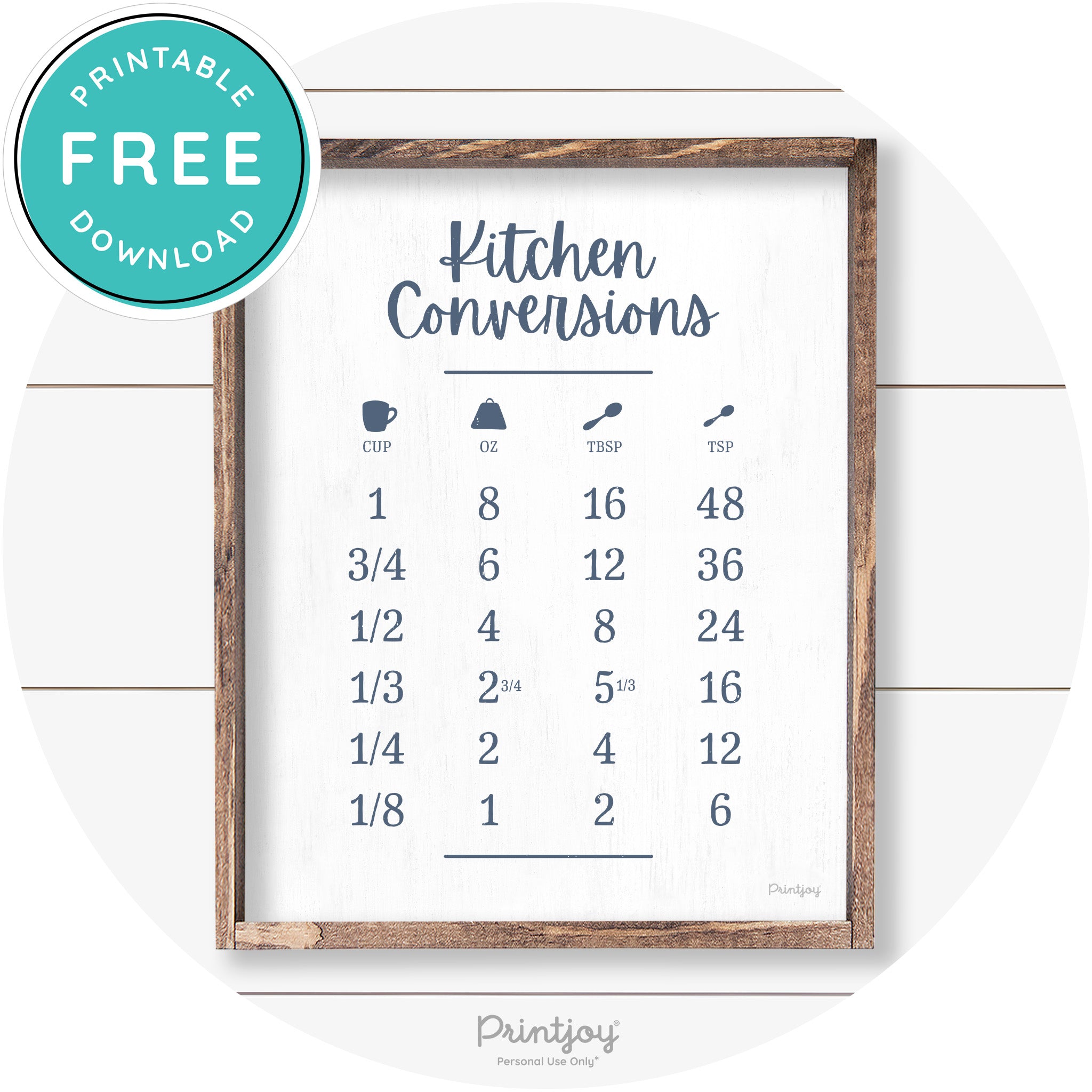 Kitchen Conversions Measuring Guide Farmhouse Art Free Printable - Printjoy