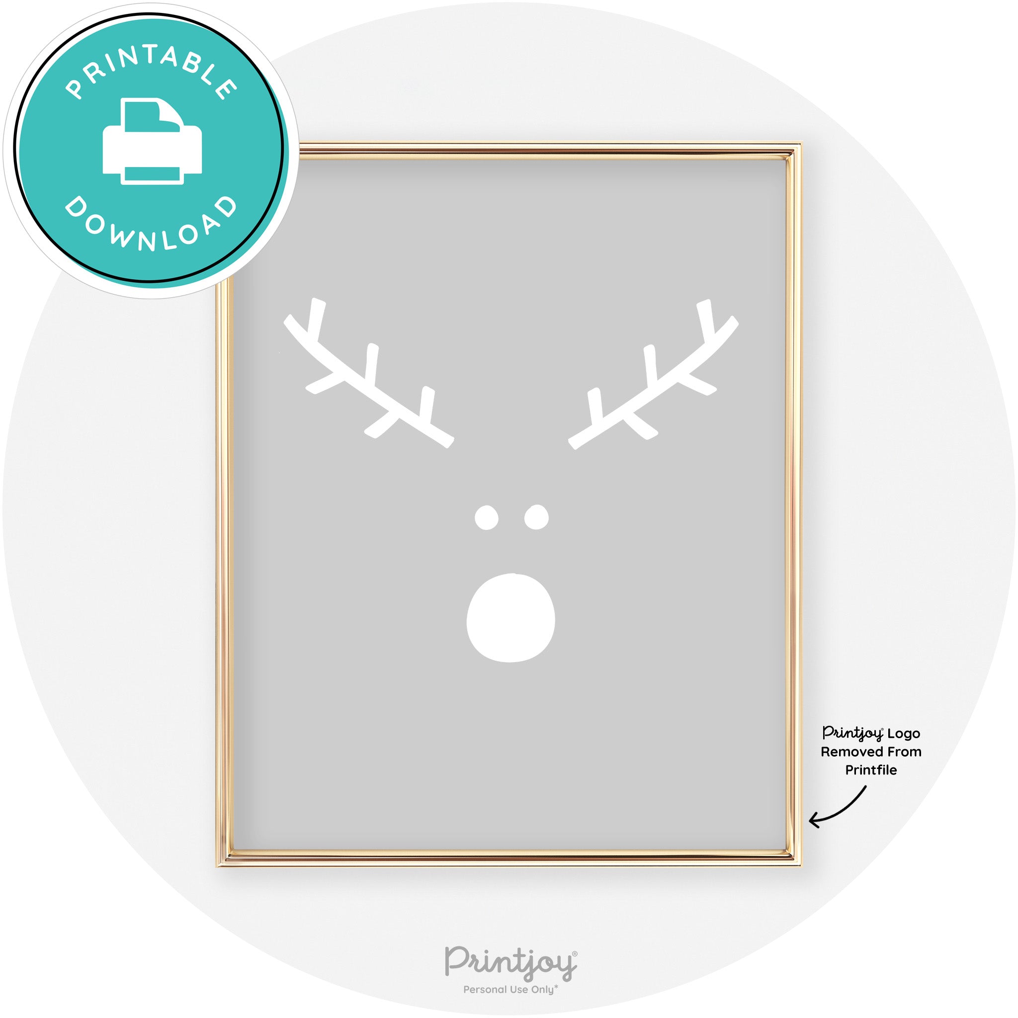 Simple Rudolph Reindeer Face Cute Chic Wall Art Free Printable - Printjoy