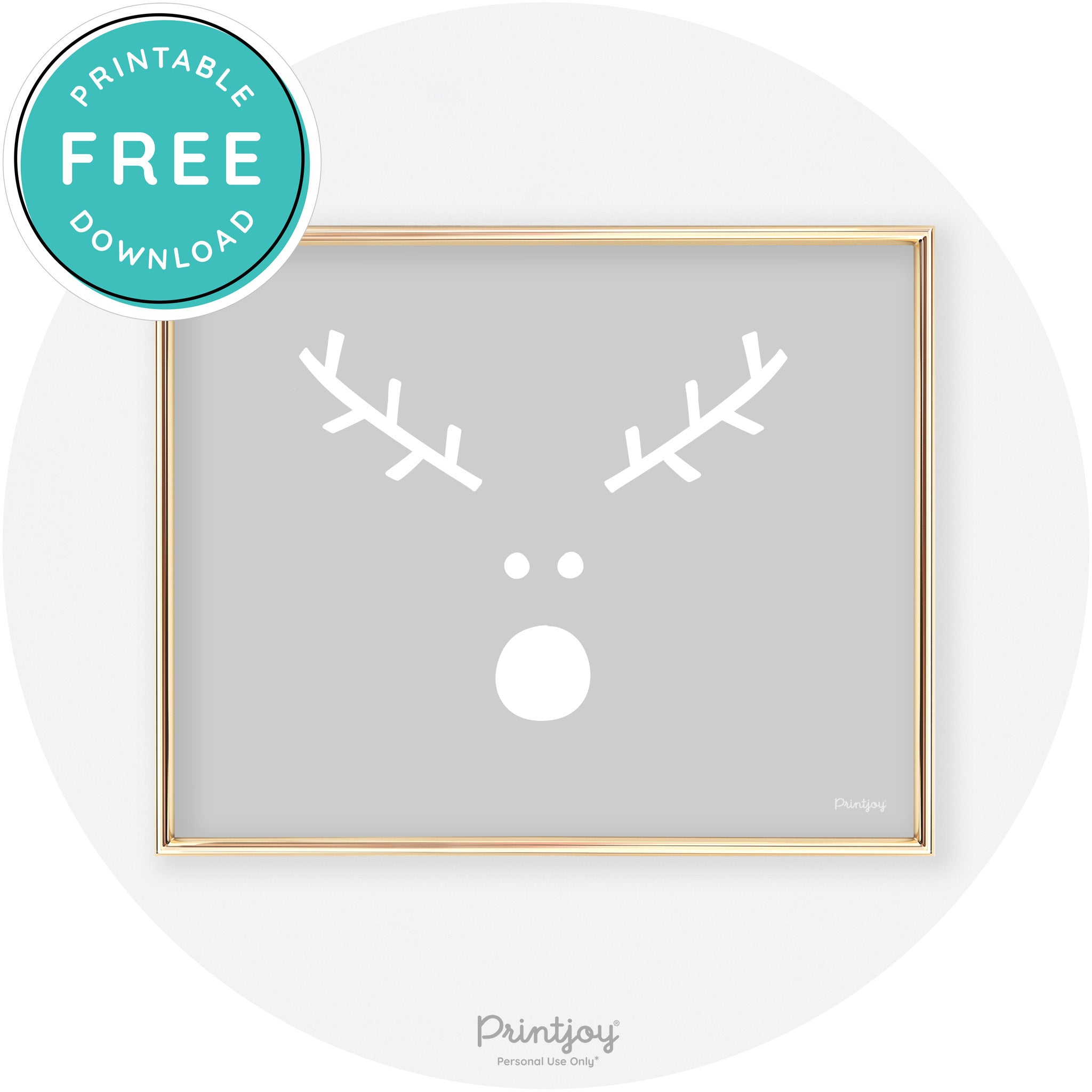 Simple Rudolph Reindeer Face Cute Chic Wall Art Free Printable - Printjoy