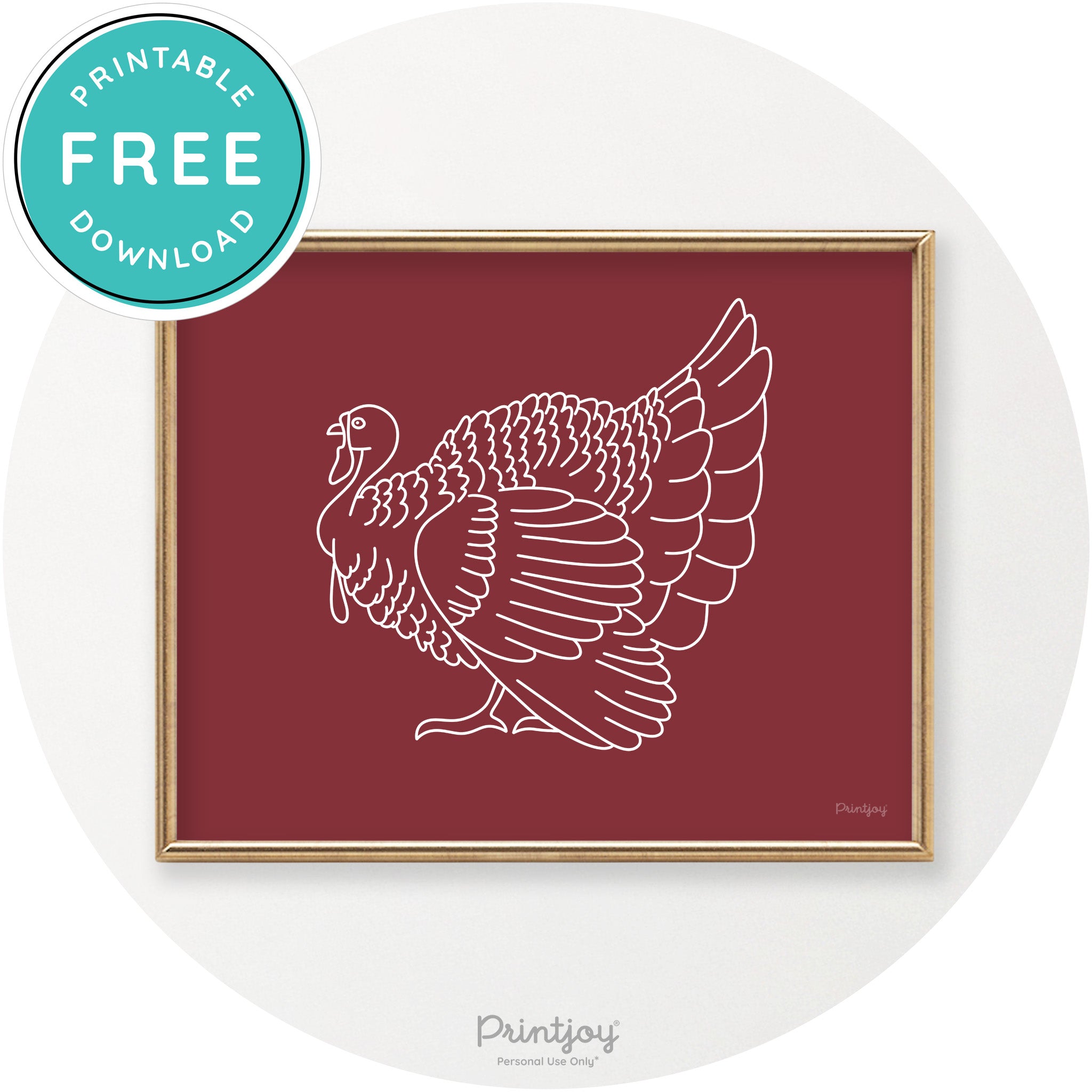 Turkey Line Art Thanksgiving Cute Modern Chic Wall Art Printable - Printjoy