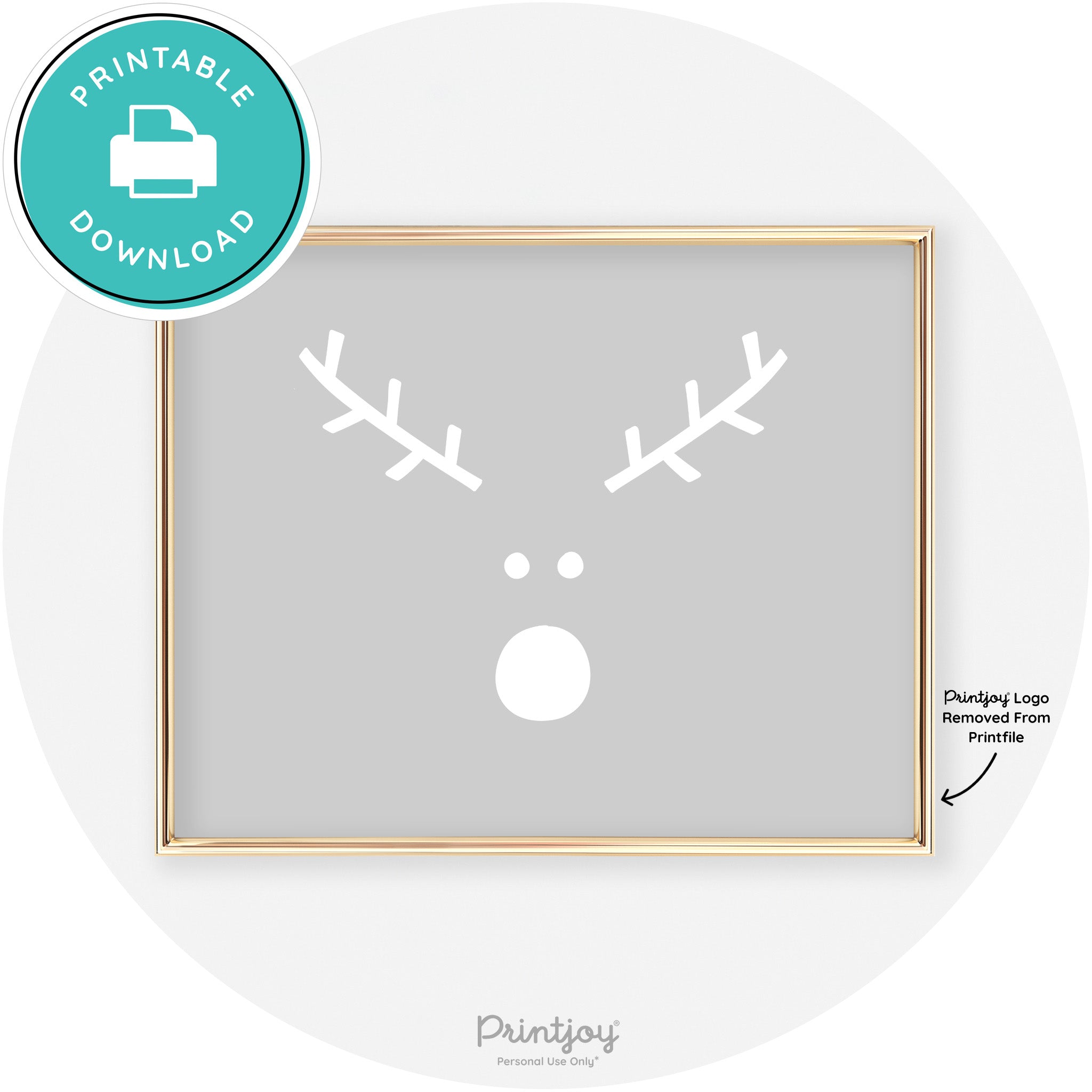 Simple Rudolph Reindeer Face Cute Chic Wall Art Free Printable - Printjoy