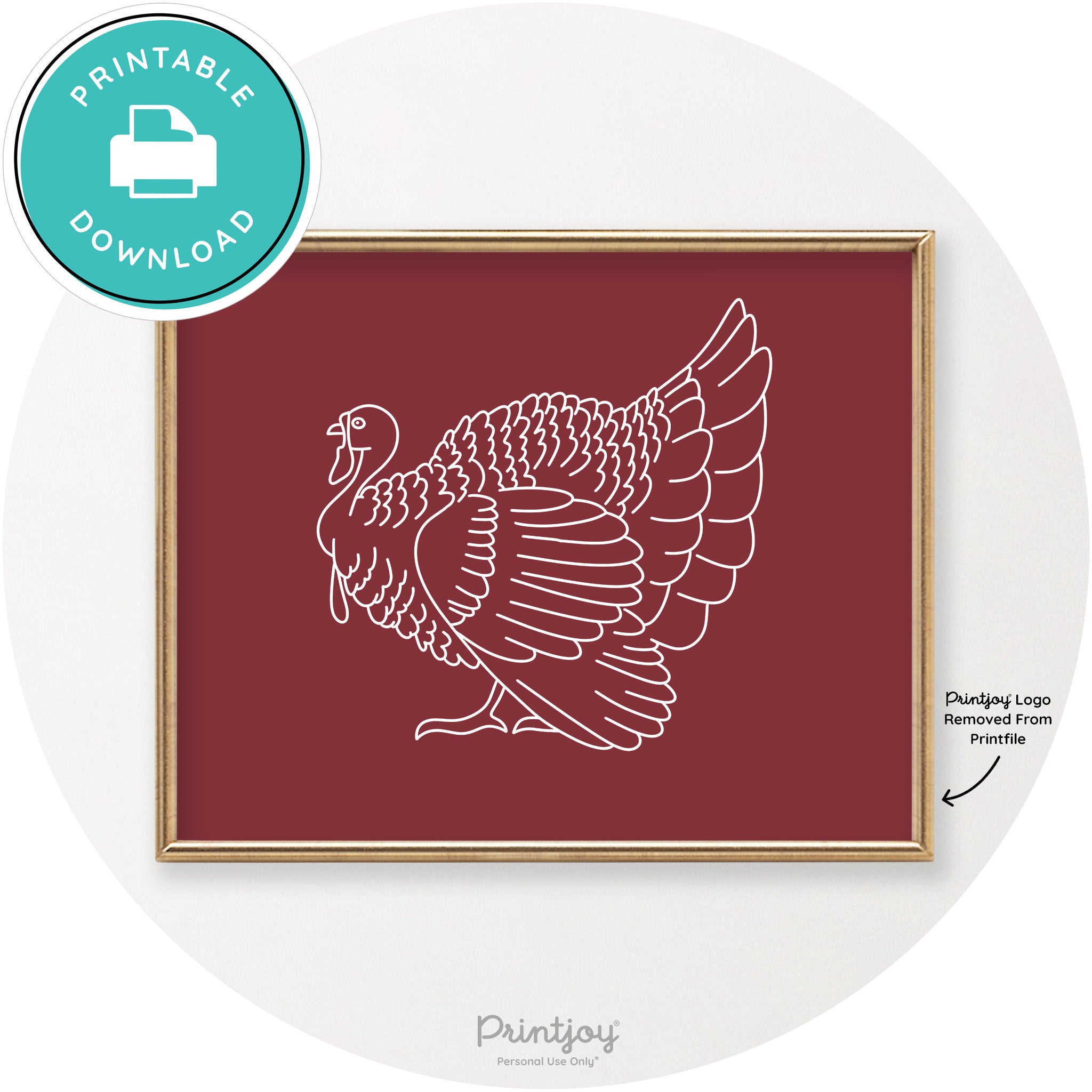 Turkey Line Art Thanksgiving Cute Modern Chic Wall Art Printable - Printjoy