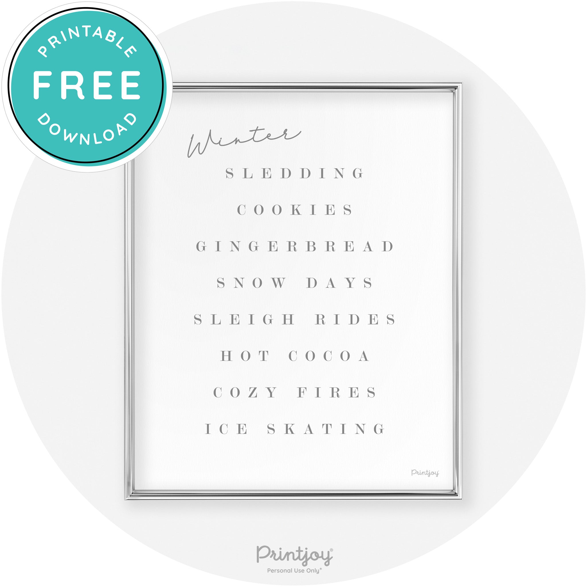 Winter Favorite Things Modern Chic Wall Art Decor Free Printable - Printjoy