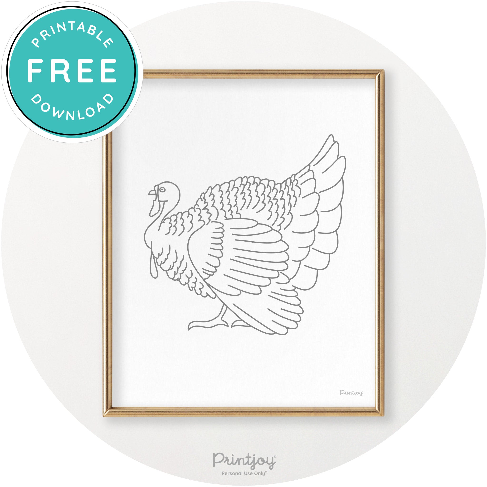 Turkey Line Art Thanksgiving Cute Modern Chic Wall Art Printable - Printjoy