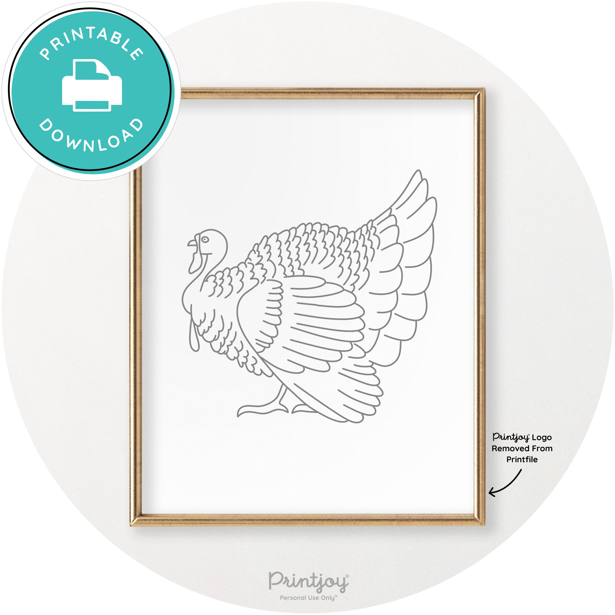 Turkey Line Art Thanksgiving Cute Modern Chic Wall Art Printable - Printjoy