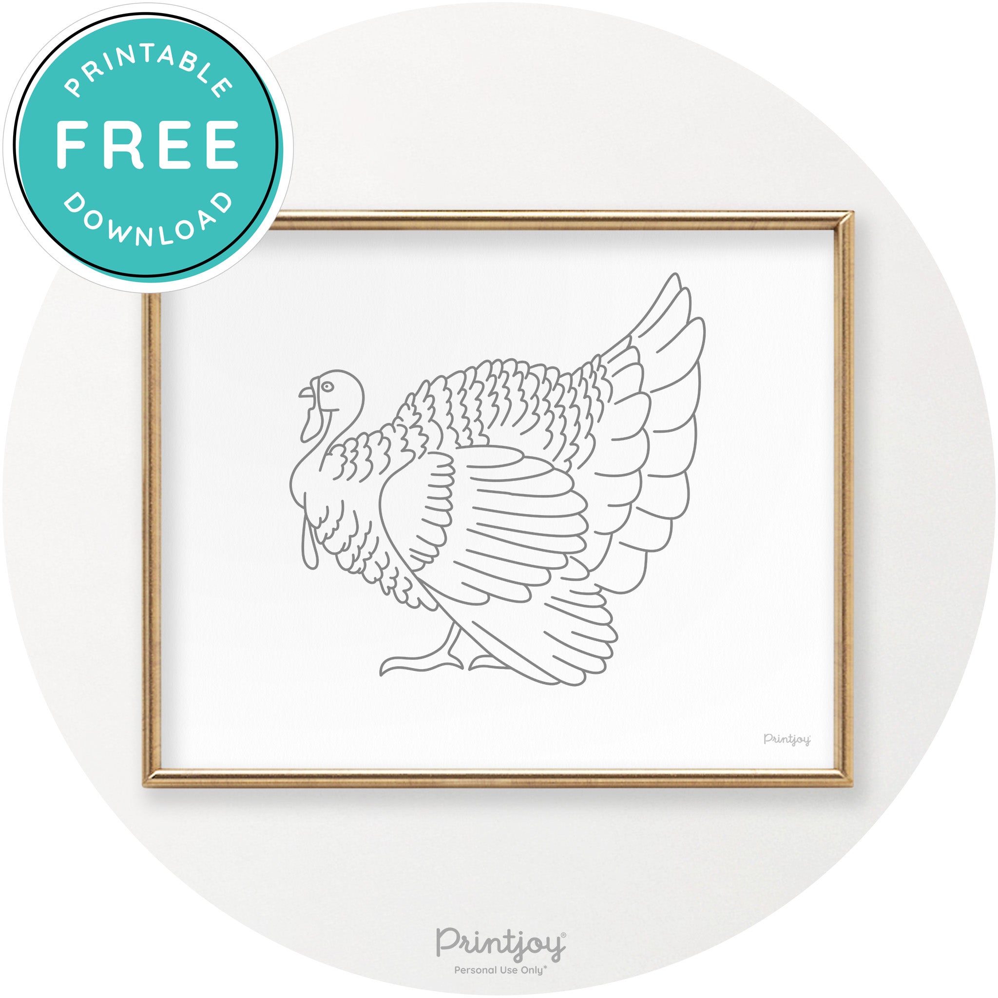 Turkey Line Art Thanksgiving Cute Modern Chic Wall Art Printable - Printjoy