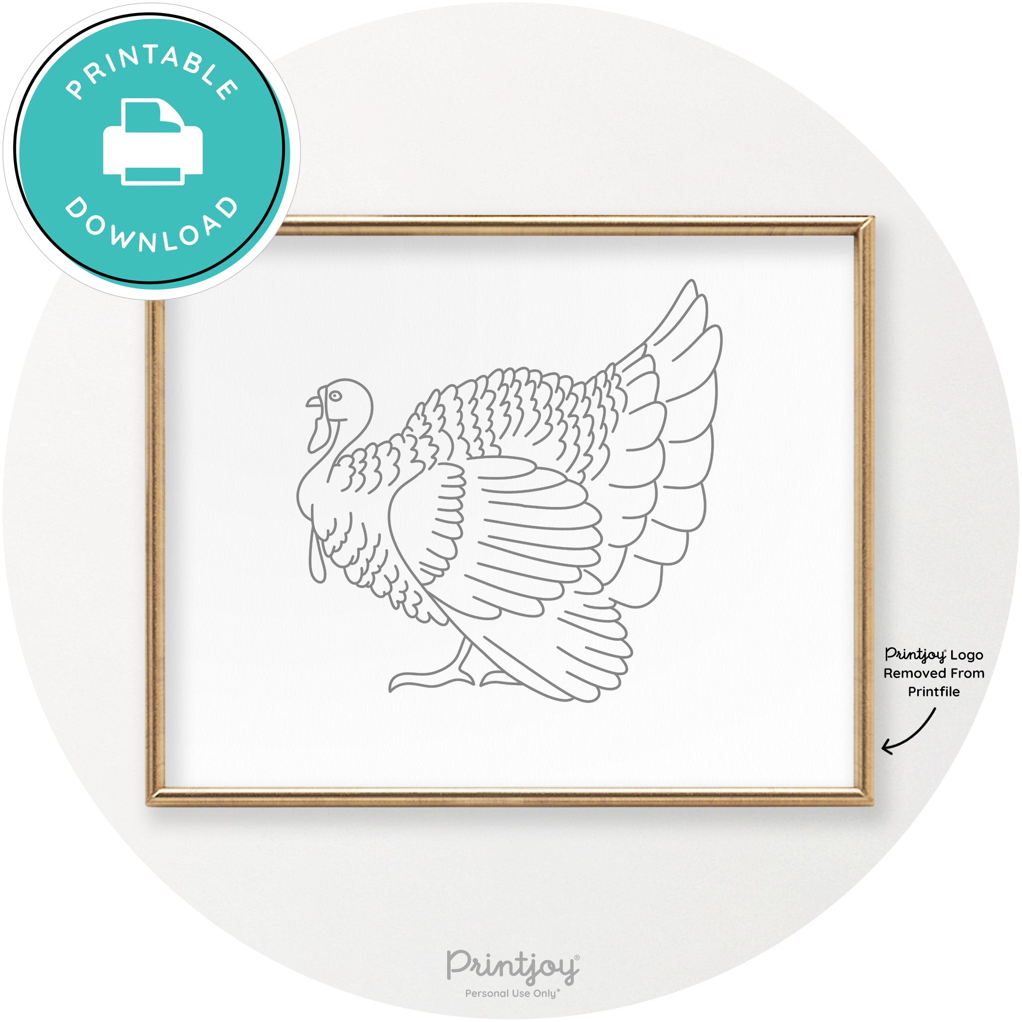 Turkey Line Art Thanksgiving Cute Modern Chic Wall Art Printable - Printjoy