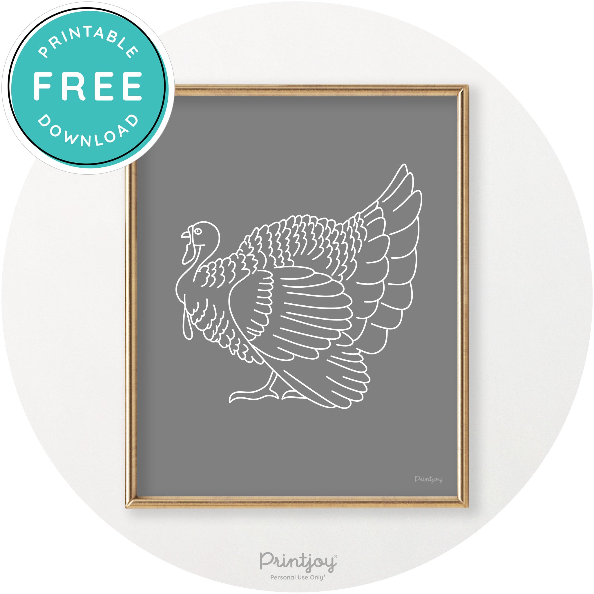 Turkey Line Art Thanksgiving Cute Modern Chic Wall Art Printable - Printjoy