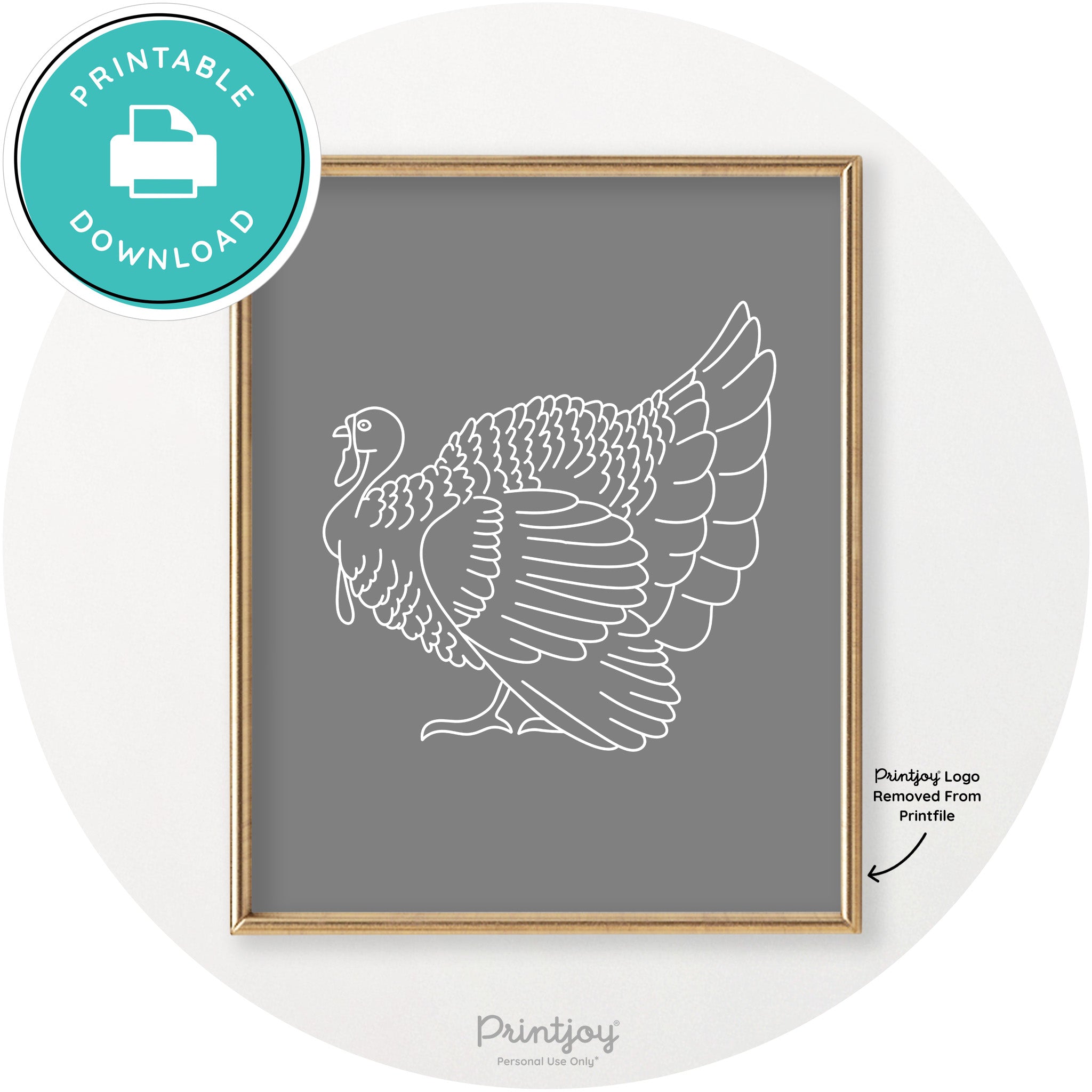 Turkey Line Art Thanksgiving Cute Modern Chic Wall Art Printable - Printjoy