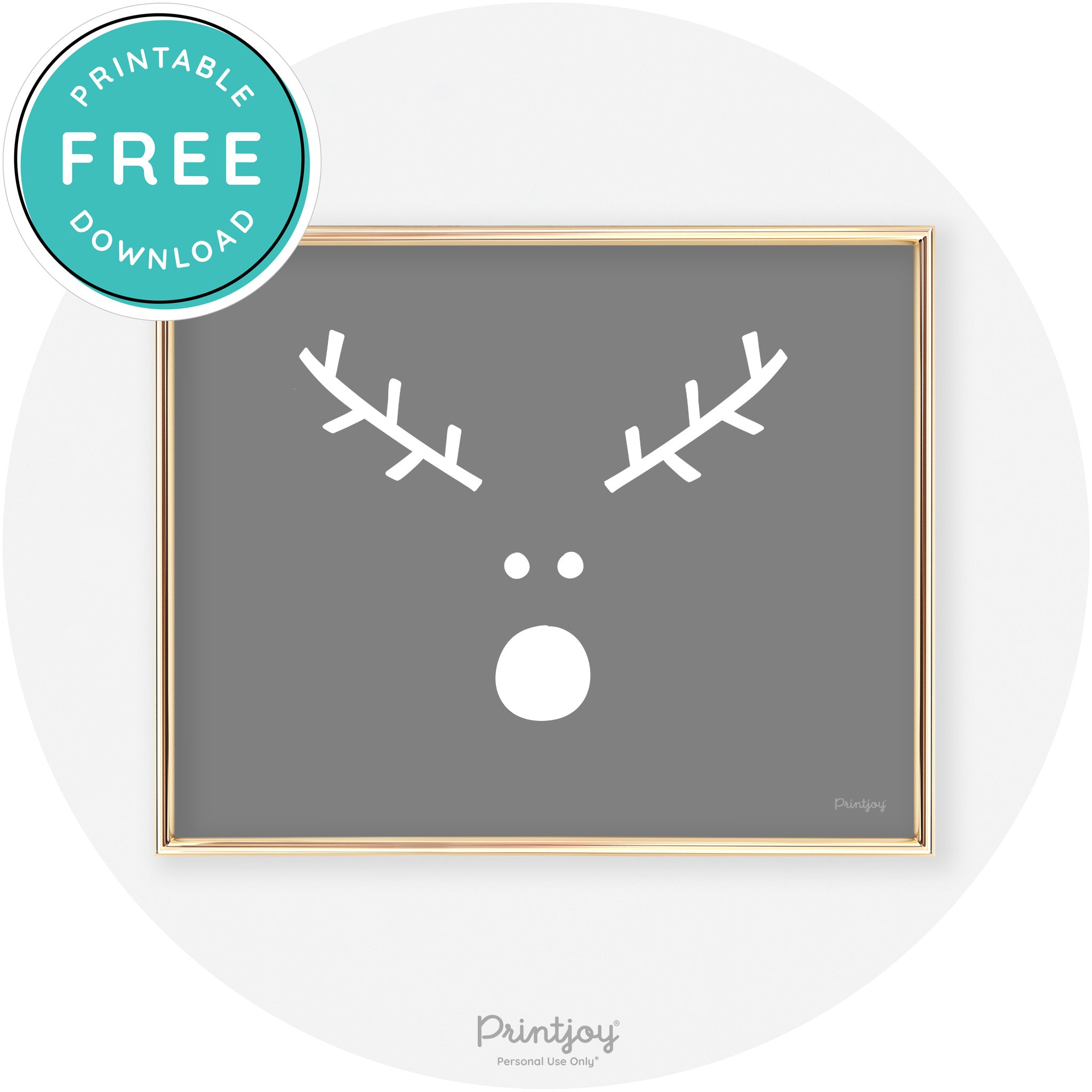 Simple Rudolph Reindeer Face Cute Chic Wall Art Free Printable - Printjoy