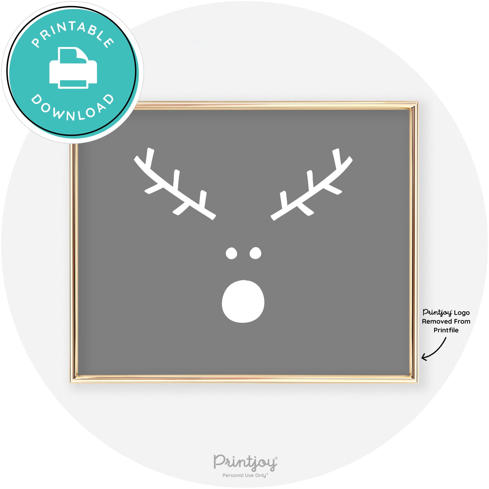 Simple Rudolph Reindeer Face Cute Chic Wall Art Free Printable - Printjoy