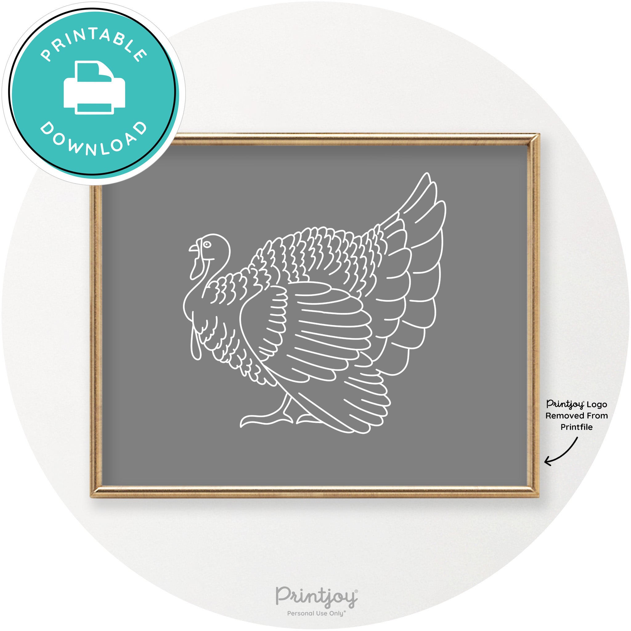 Turkey Line Art Thanksgiving Cute Modern Chic Wall Art Printable - Printjoy
