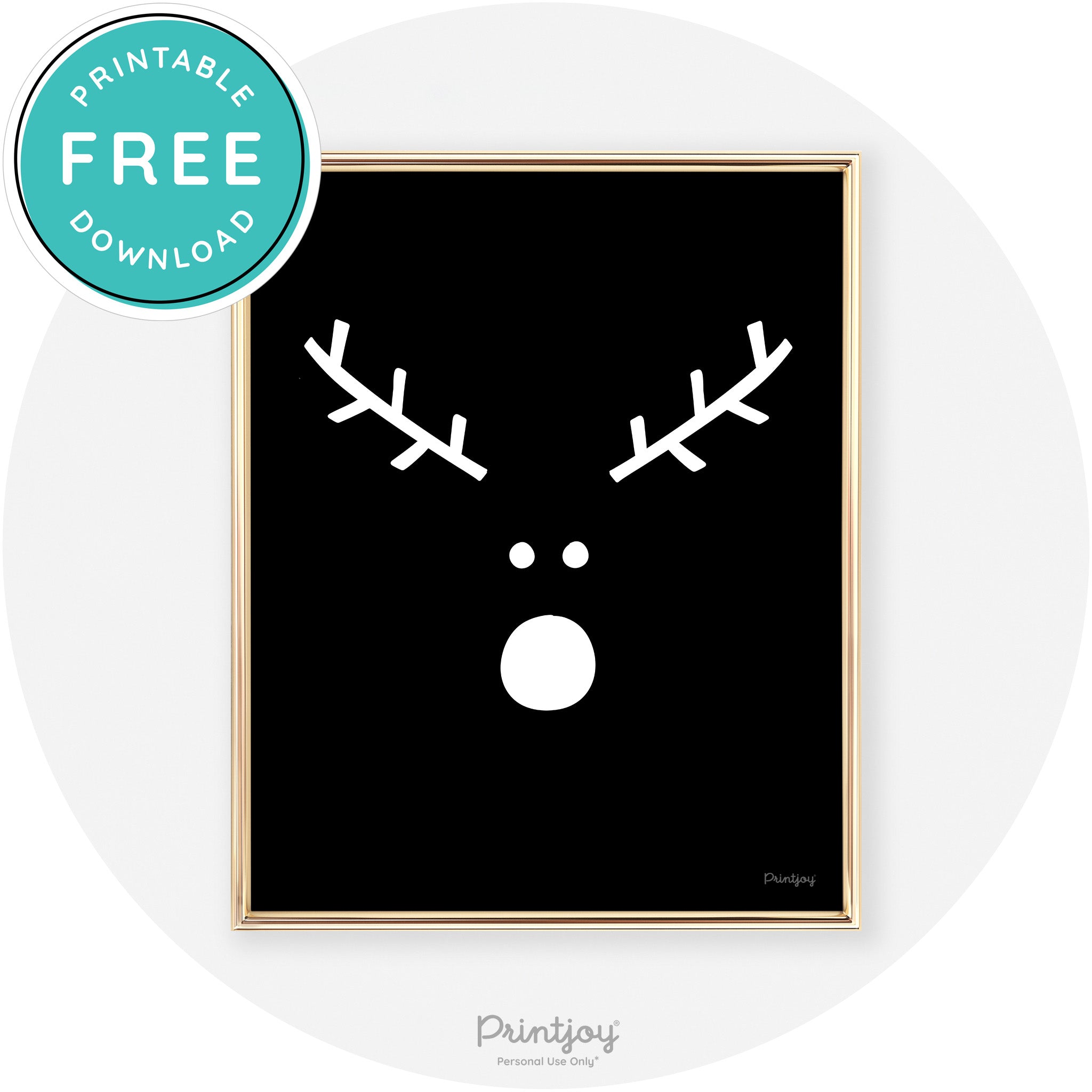 Simple Rudolph Reindeer Face Cute Chic Wall Art Free Printable - Printjoy