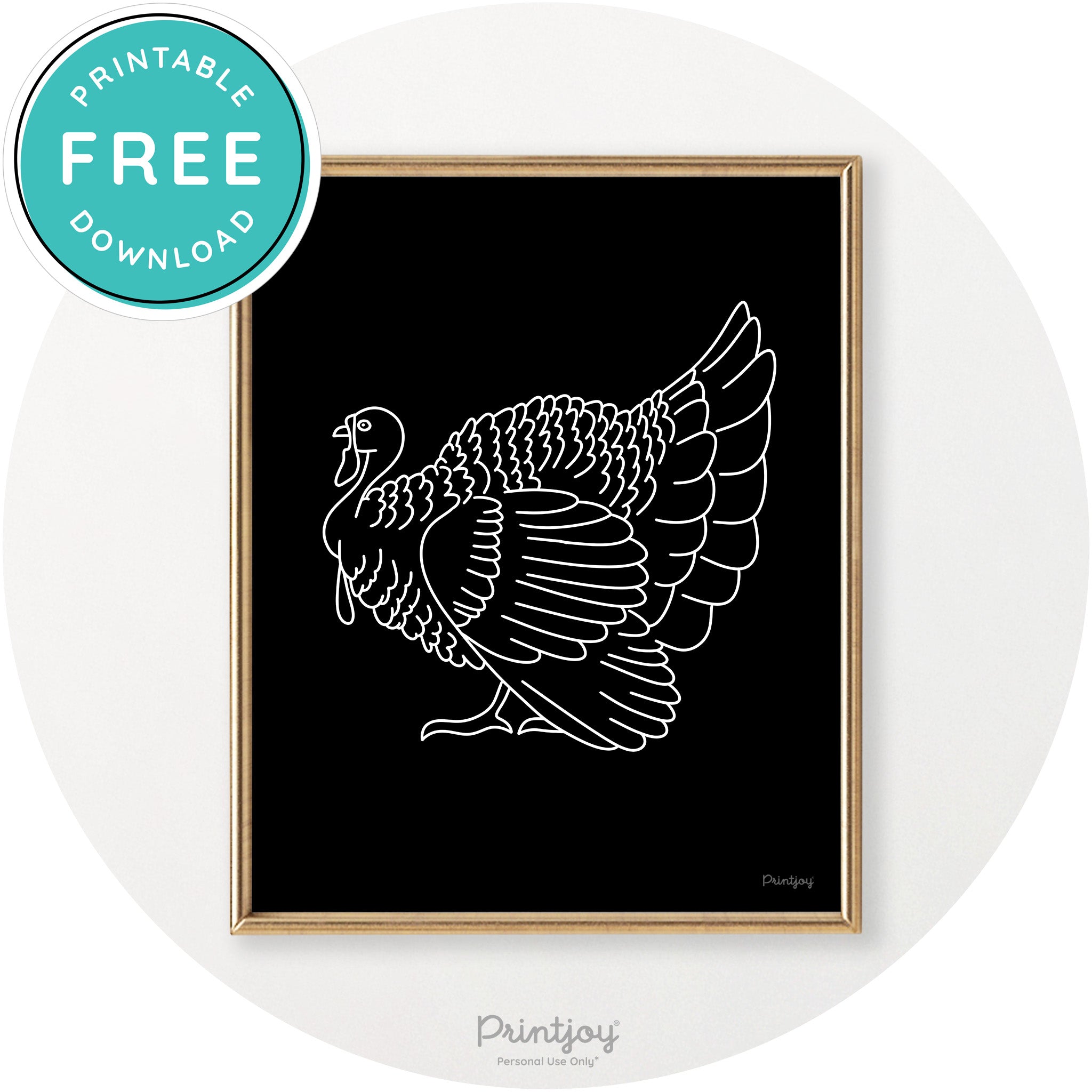 Turkey Line Art Thanksgiving Cute Modern Chic Wall Art Free Printable - Printjoy
