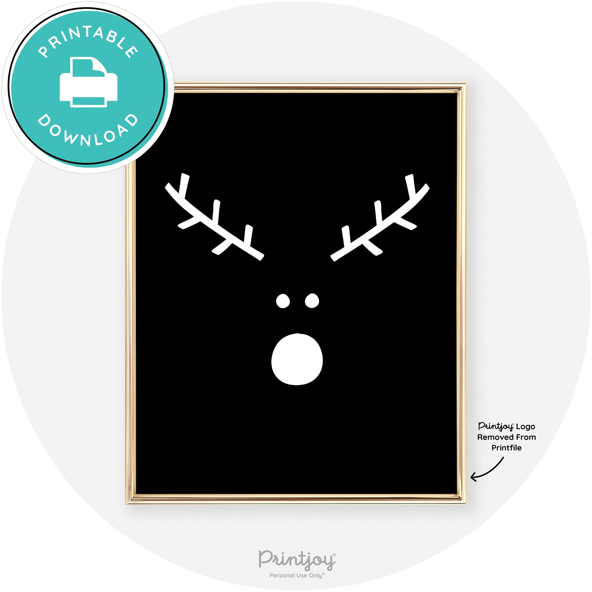 Simple Rudolph Reindeer Face Cute Chic Wall Art Free Printable - Printjoy
