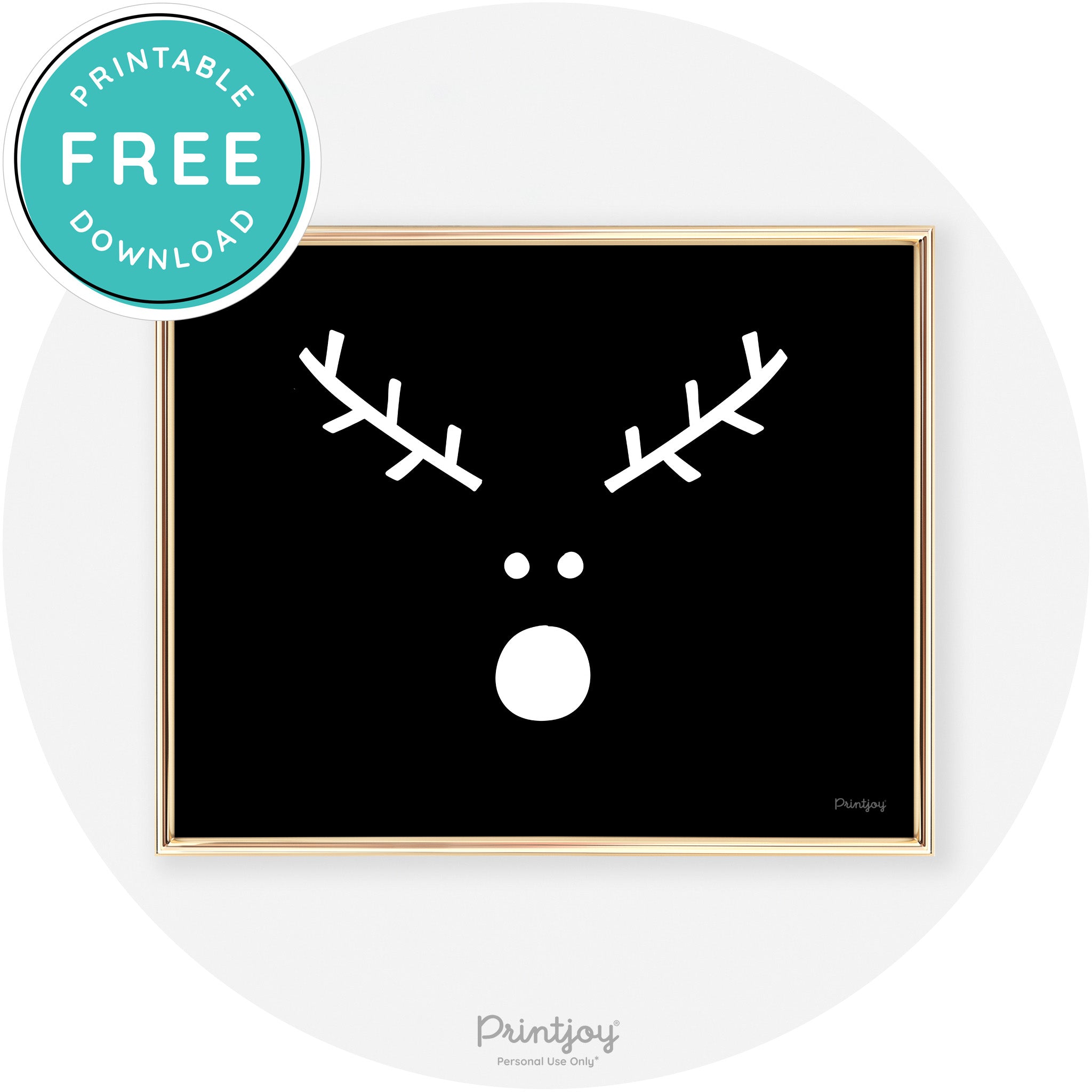 Simple Rudolph Reindeer Face Cute Chic Wall Art Free Printable - Printjoy