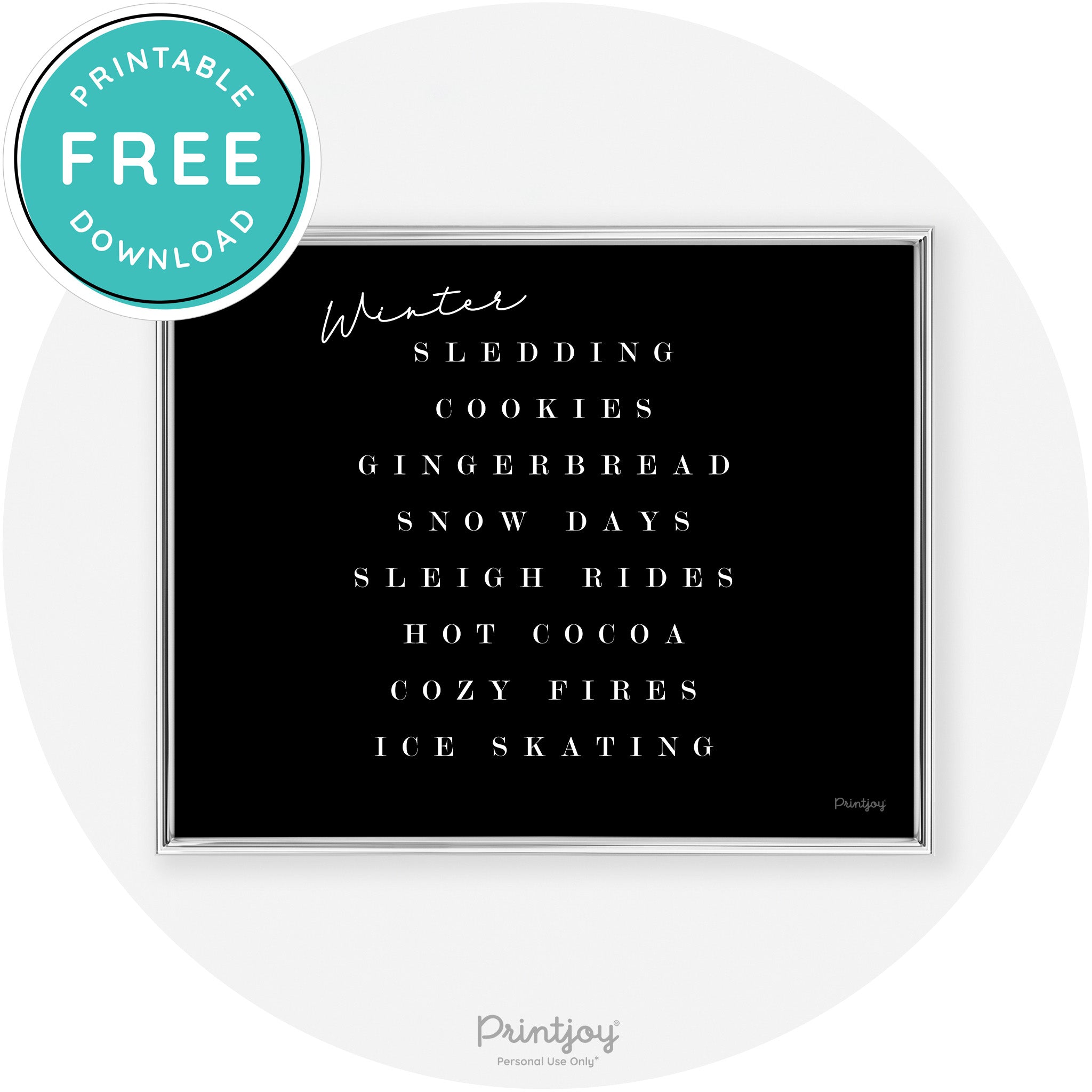 Winter Favorite Things Modern Chic Wall Art Decor Free Printable - Printjoy