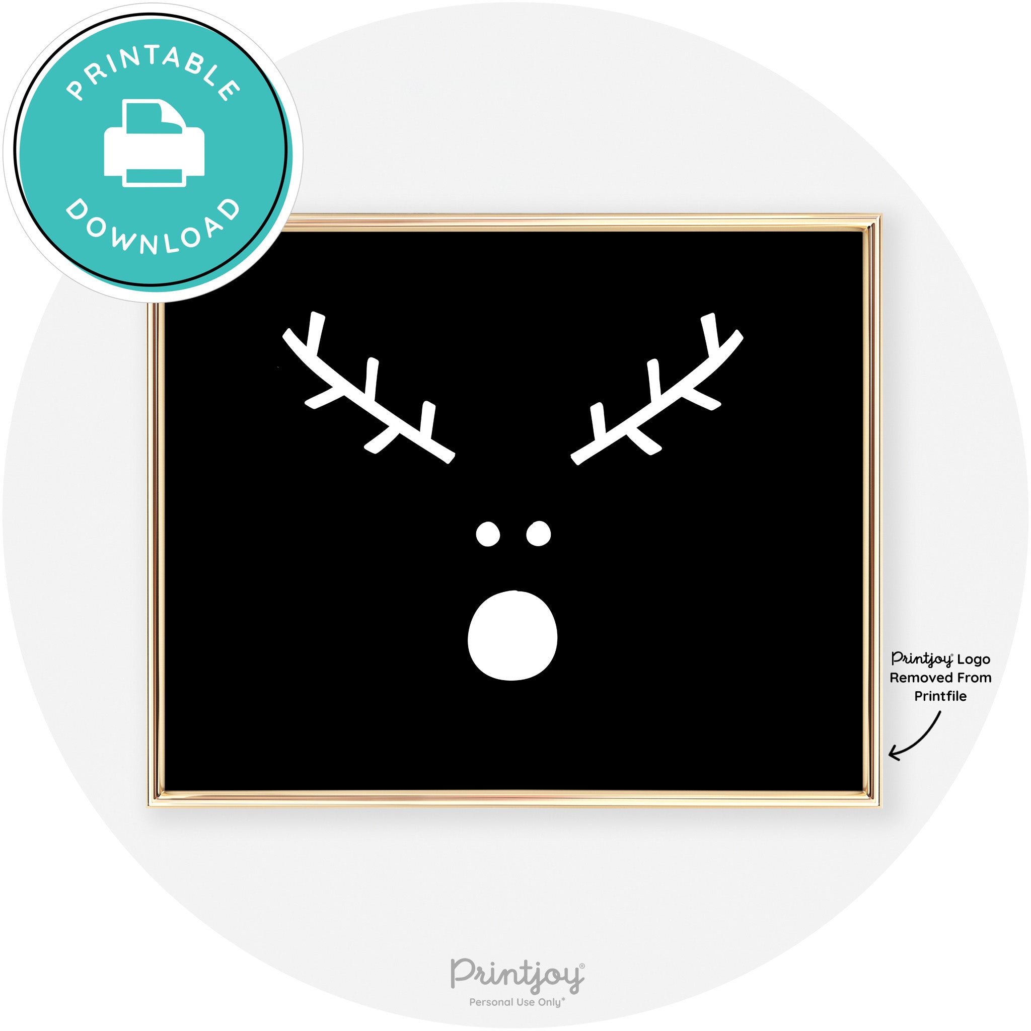 Simple Rudolph Reindeer Face Cute Chic Wall Art Free Printable - Printjoy