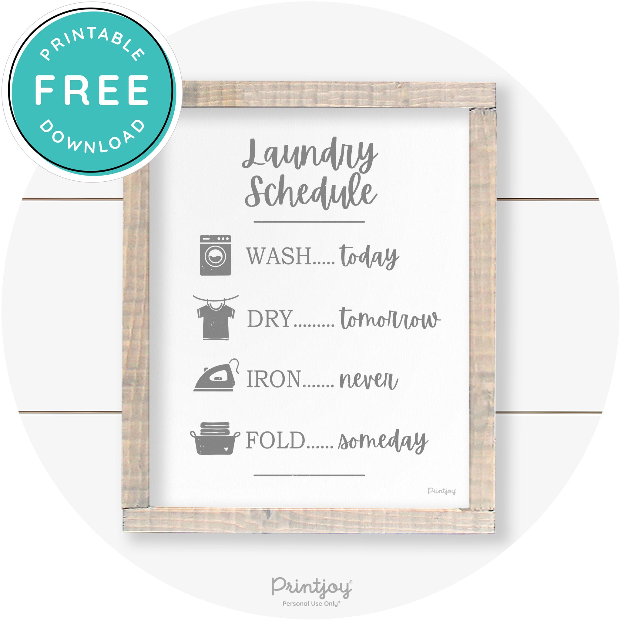 Laundry Schedule Funny Cute Farmhouse Wall Art Decor Free Printable - Printjoy