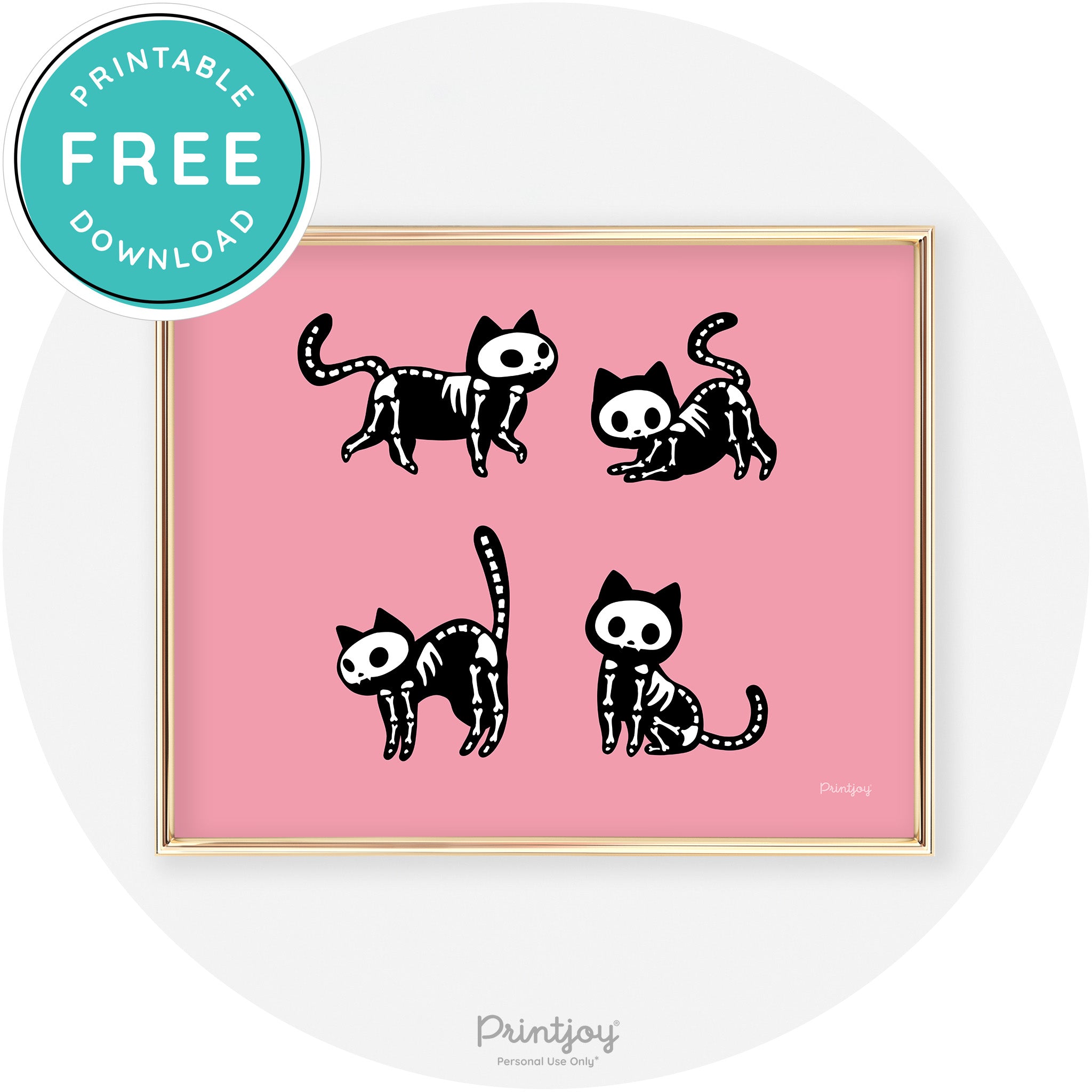 Skeleton Kitty Cats Fun Cute Chic Halloween Wall Art Free Printable - Printjoy