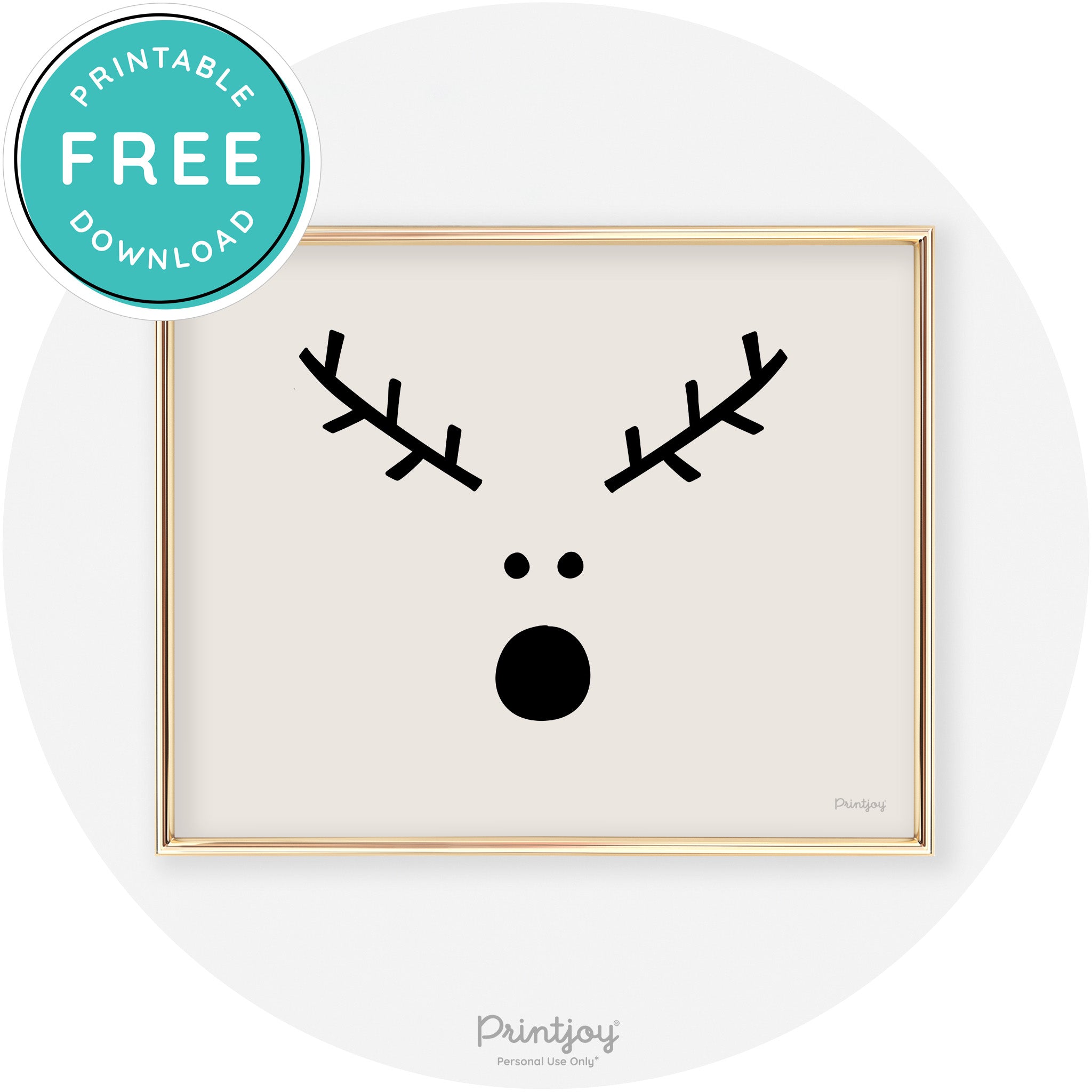 Simple Rudolph Reindeer Face Cute Chic Wall Art Free Printable - Printjoy