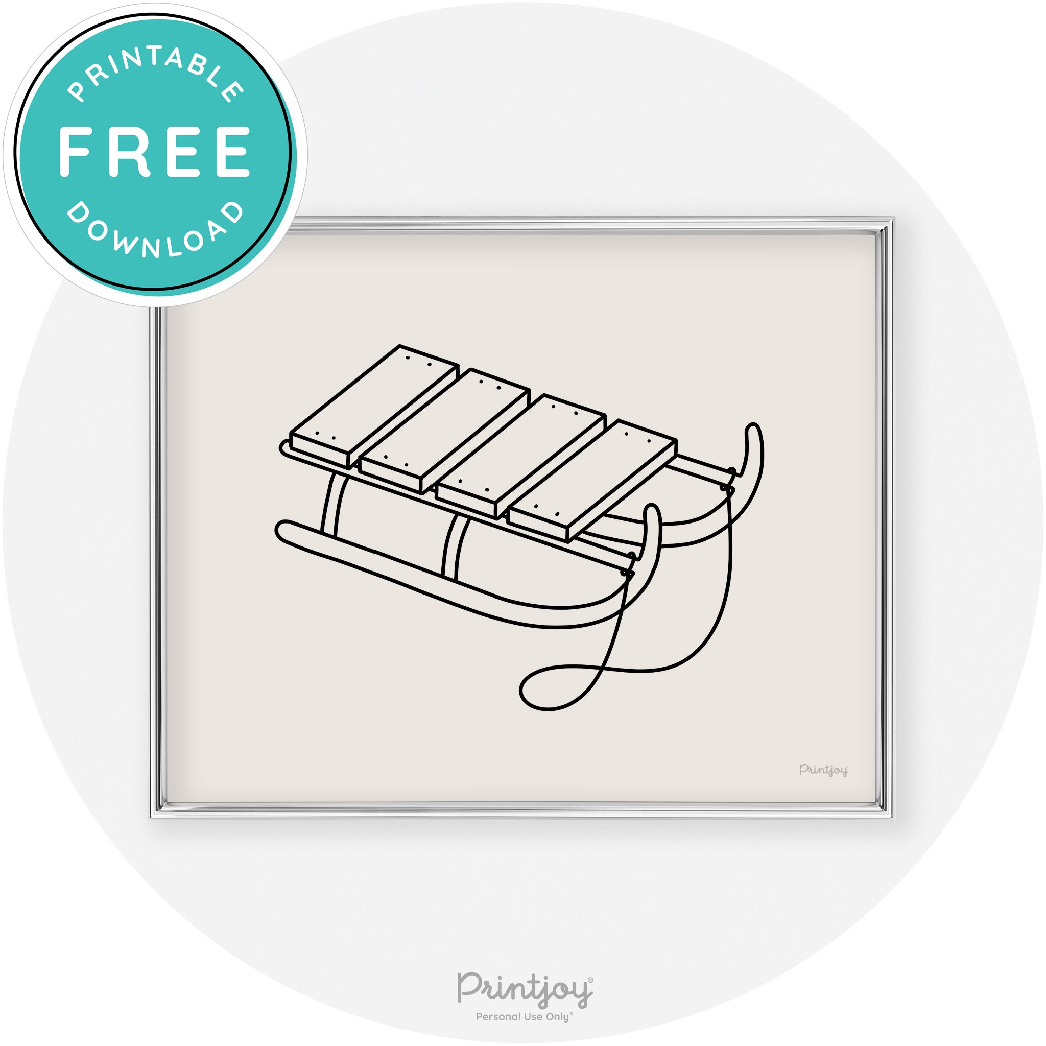Sled Line Art Cute Simple Winter Chic Wall Art Decor Free Printable - Printjoy